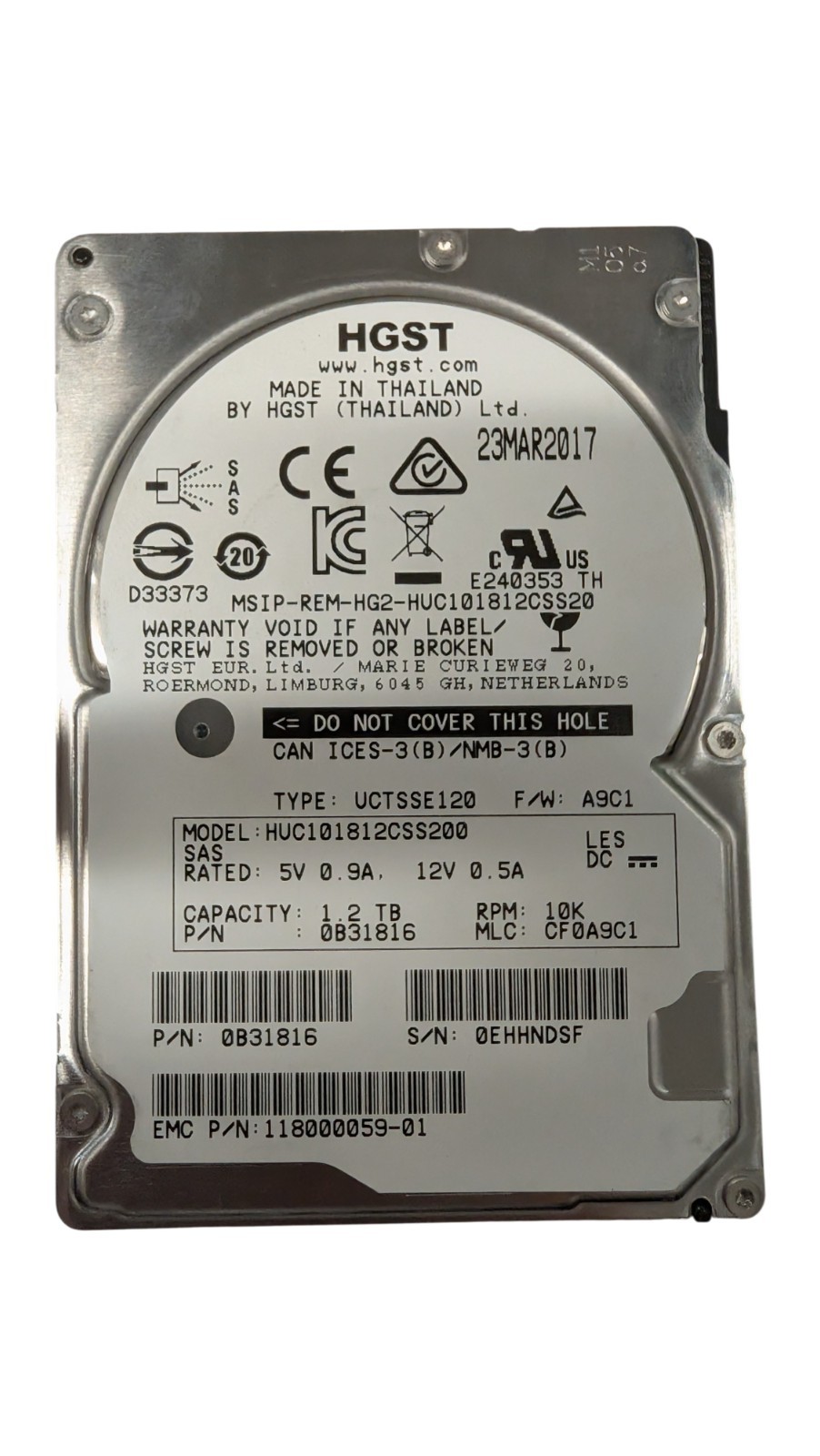 HGST  HUC101812CSS200 1.2TB 10K 12Gb/s SAS 2.5" Server Hard Drive - 0B31816