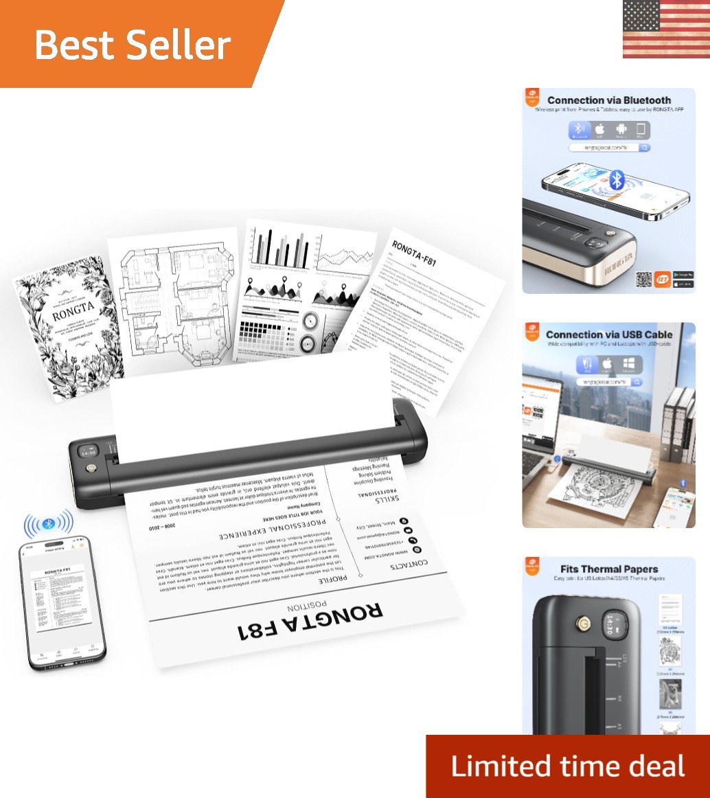 High-Quality Portable Printer - Bluetooth & USB Connectivity for Effortless Use