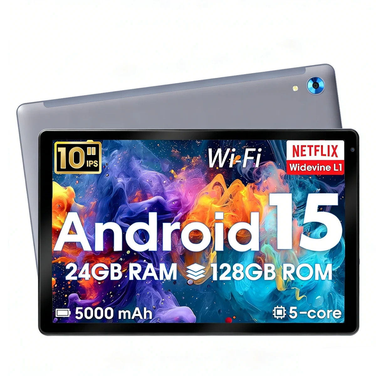 2025 10.1 inch Android 15 Tablet 24GB RAM 128GB ROM Dual Camera IPS HD LCD Touch