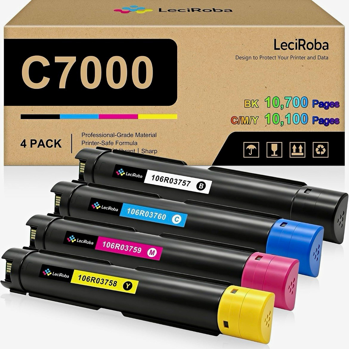 LeciRoba C7000 4 Pack Toner BK/C/M/Y for Xerox VersaLink C7000 106R