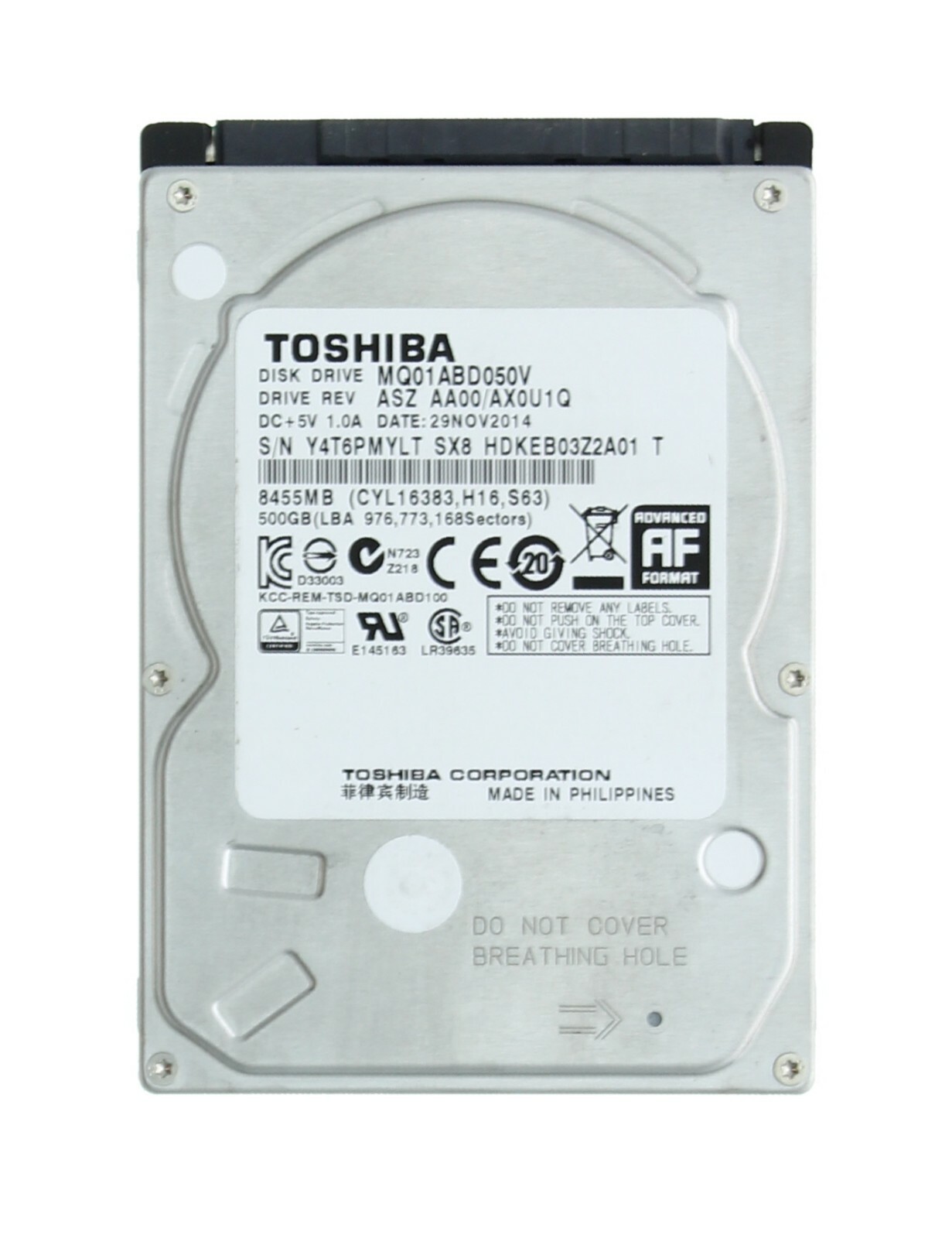 Toshiba Hard Drive MQ01ABD050V, 500GB Storage Capacity, SATA 3.0 GB/s Hard Drive
