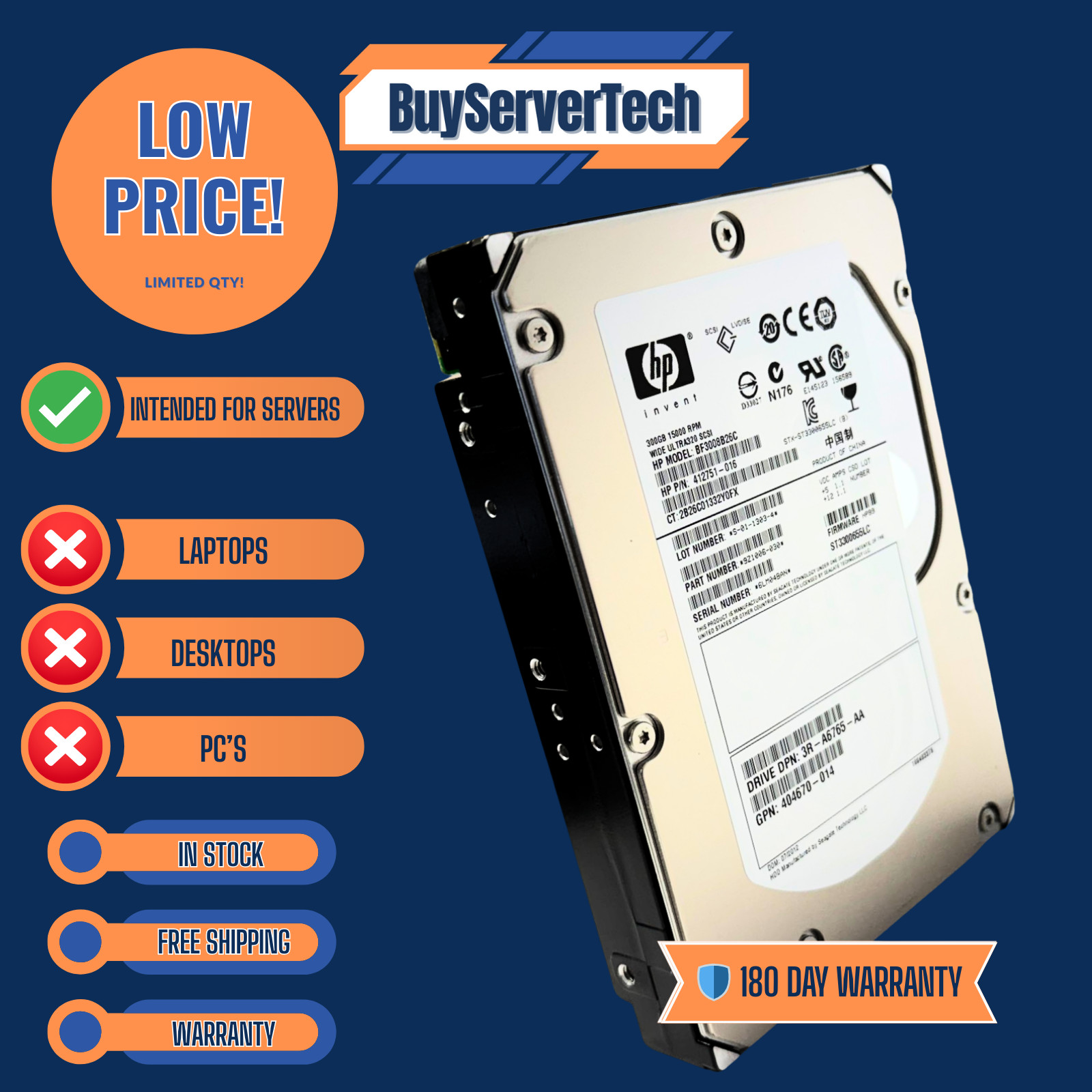 HP 412751-016 300GB 15K U320 HDD  411089-B22 411261-001 3R-A6765-AA | Warranty