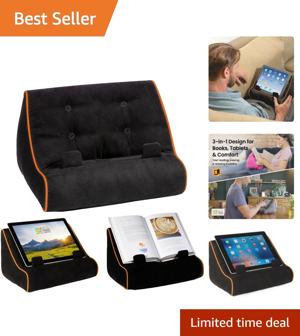 Machine Washable Black Book Couch - Hands-Free Tablet & E-Reader Holder