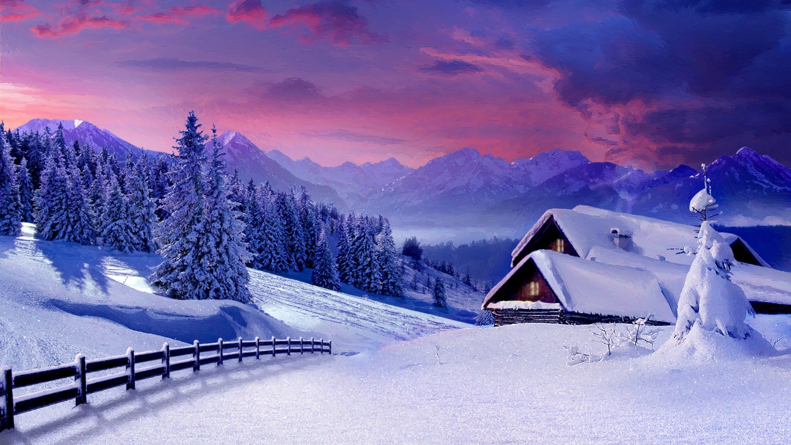 Landscape painting snow traditional art nature mountains Custom Gaming Mat Desk