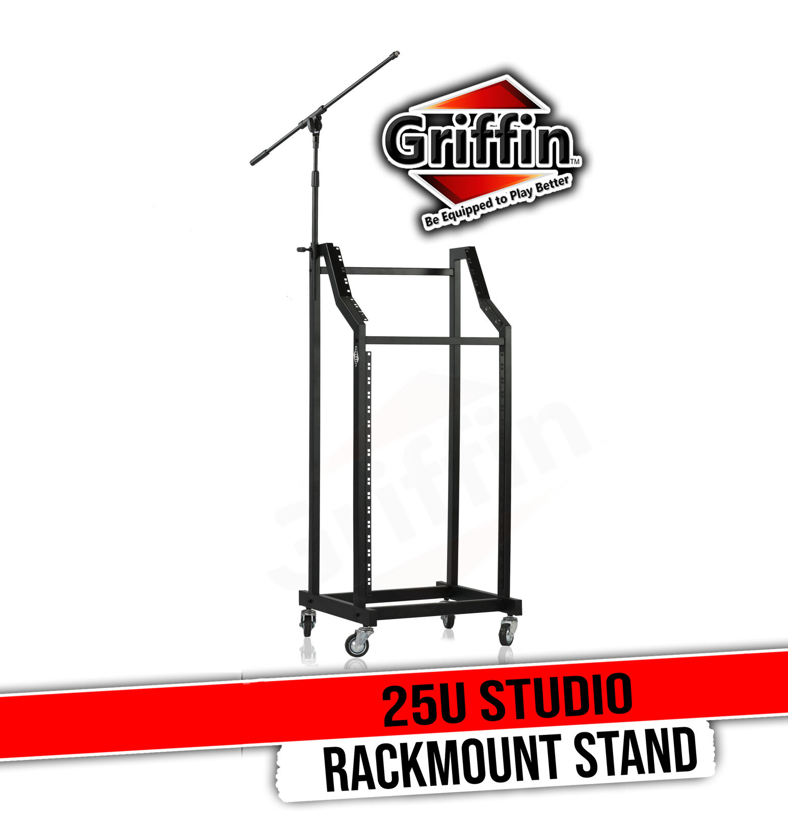 GRIFFIN Rack Mount Cart Stand & Top Mixer Platform 25U Rolling Music Studio Case