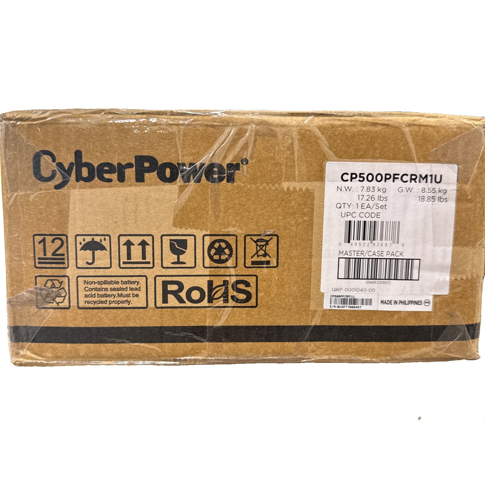 CyberPower CP500PFCRM1U PFC Sinewave UPS 500VA/300W 6 Outlets, AVR, 1U Rackmount