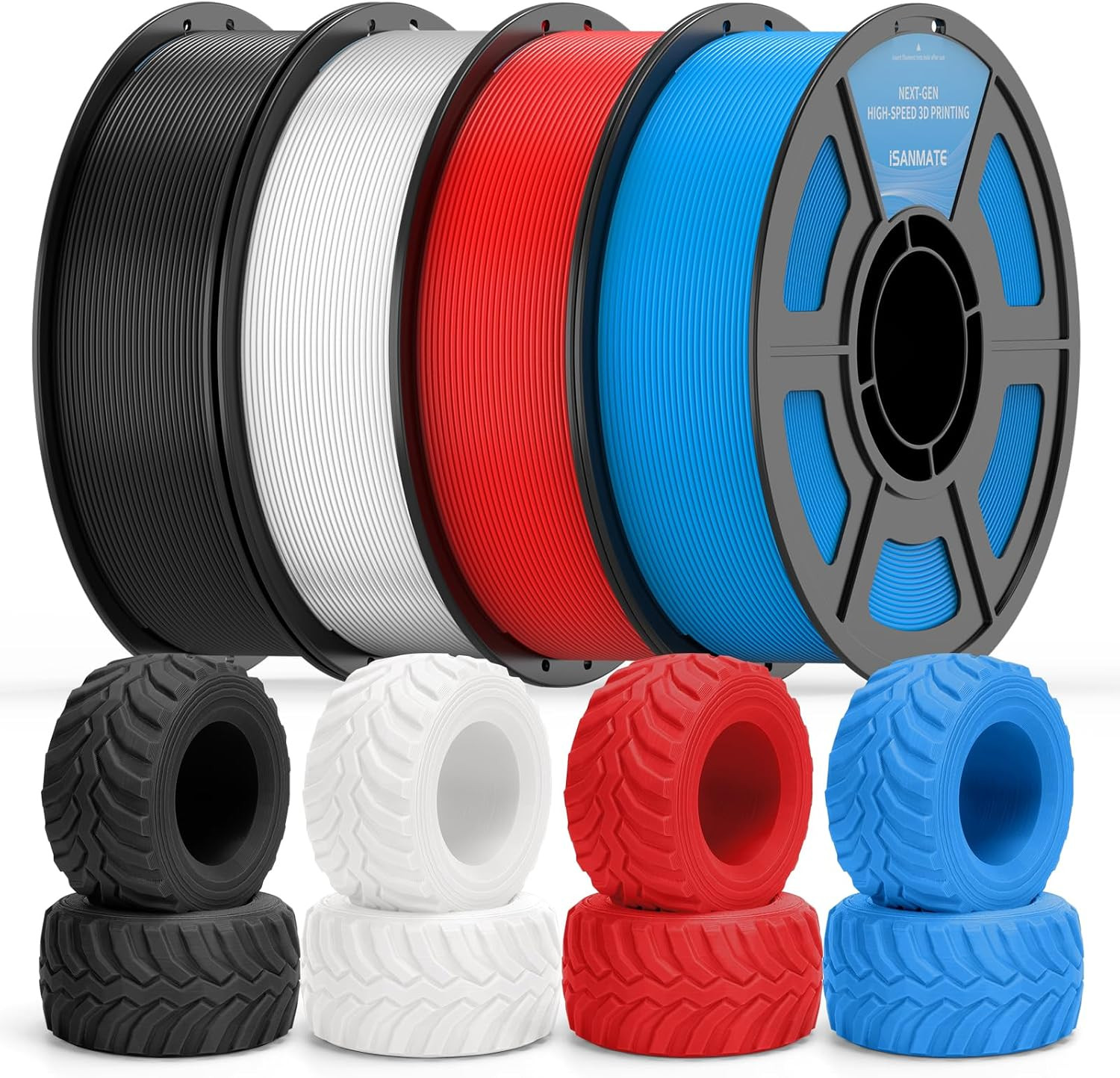 95A HS TPU Filament Bundle 1.75Mm, Black White Blue Red, 1Kg*4 | High Speed HS /