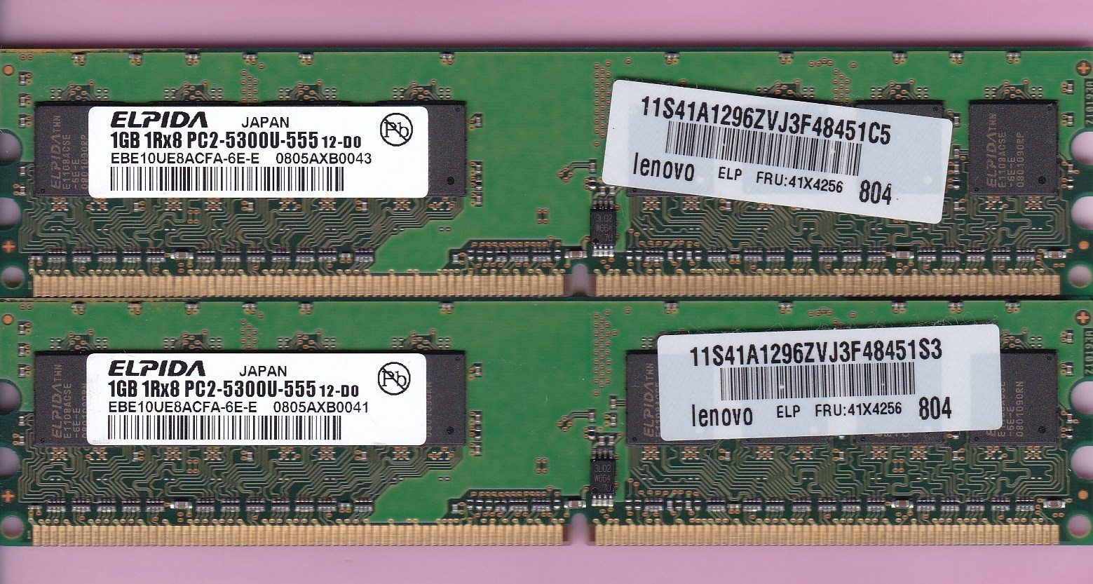 2GB 2x1GB PC2 5300 DDR2-667 ELPIDA EBE10UE8ACFA-6E-E IBM 41X4256 Ram Memory Kit