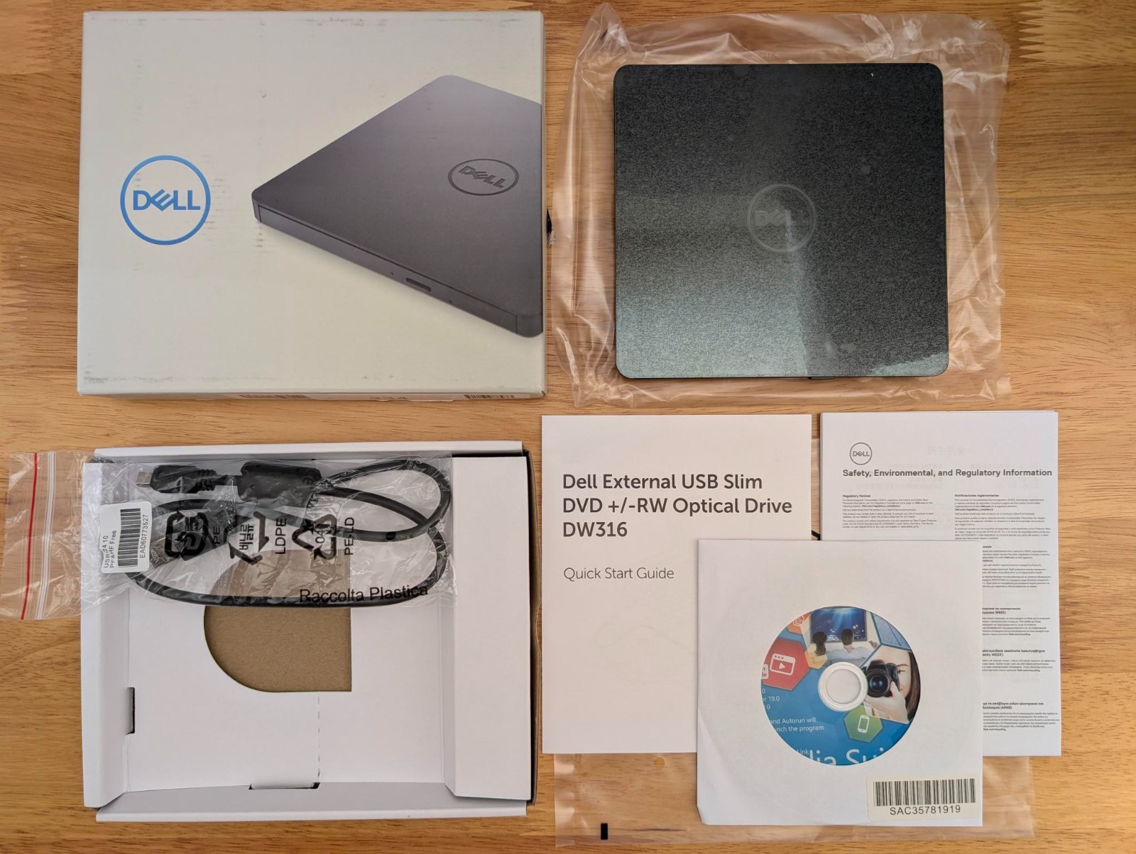 Dell External USB Slim DVD +/- RW Optocal Drive DW316