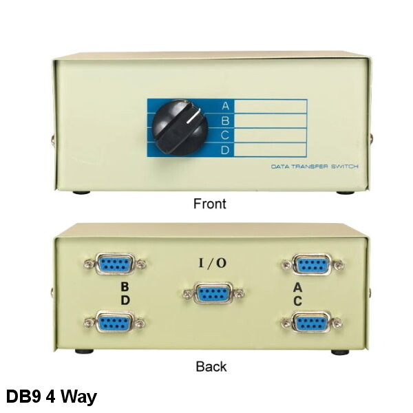 KNTK DB9 Female 4 Way Data Transfer Switch Box Rotary Type RS-232 D-Sub 9 Pin PC