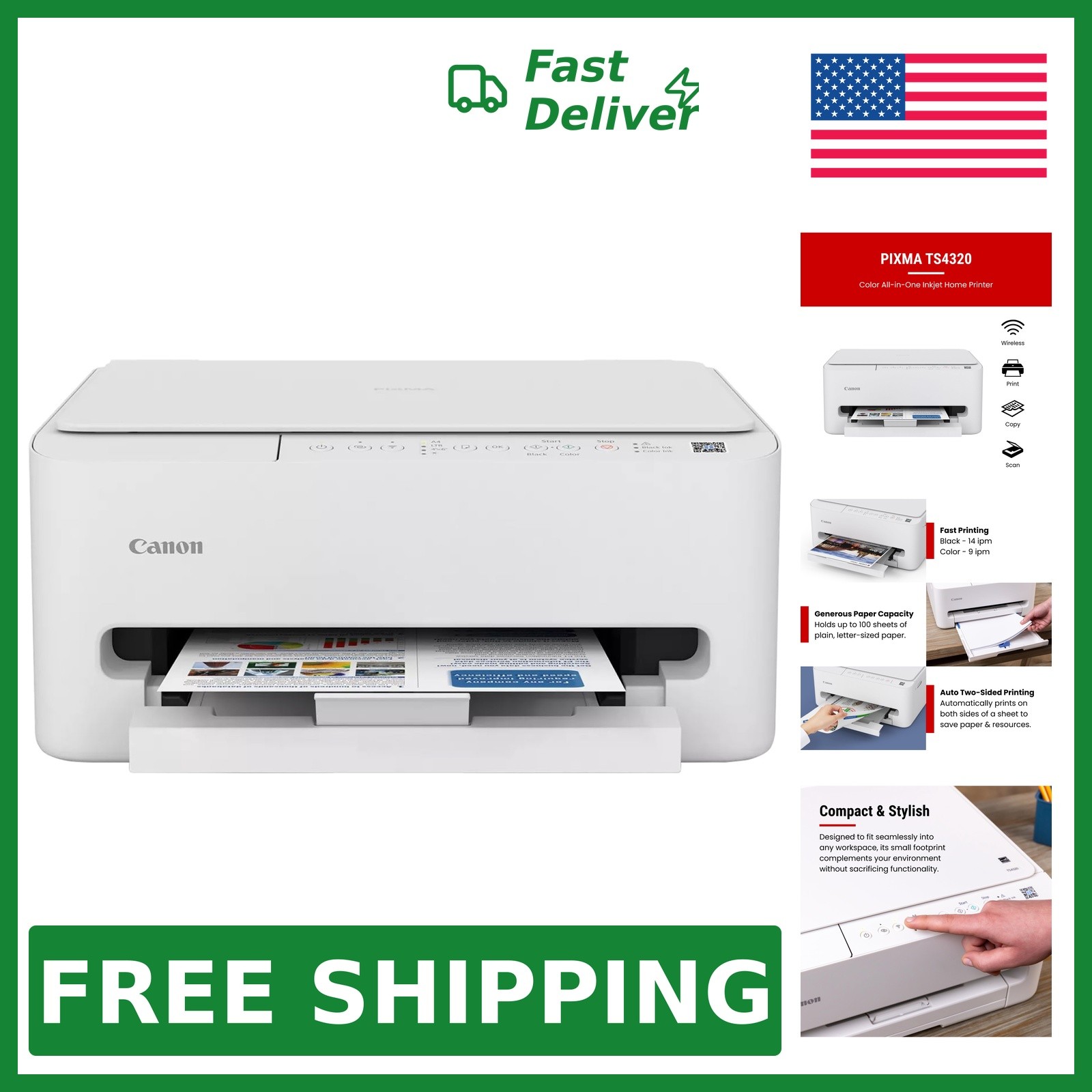 Canon Pixma TS4320 Wireless Inkjet Printer, New Model