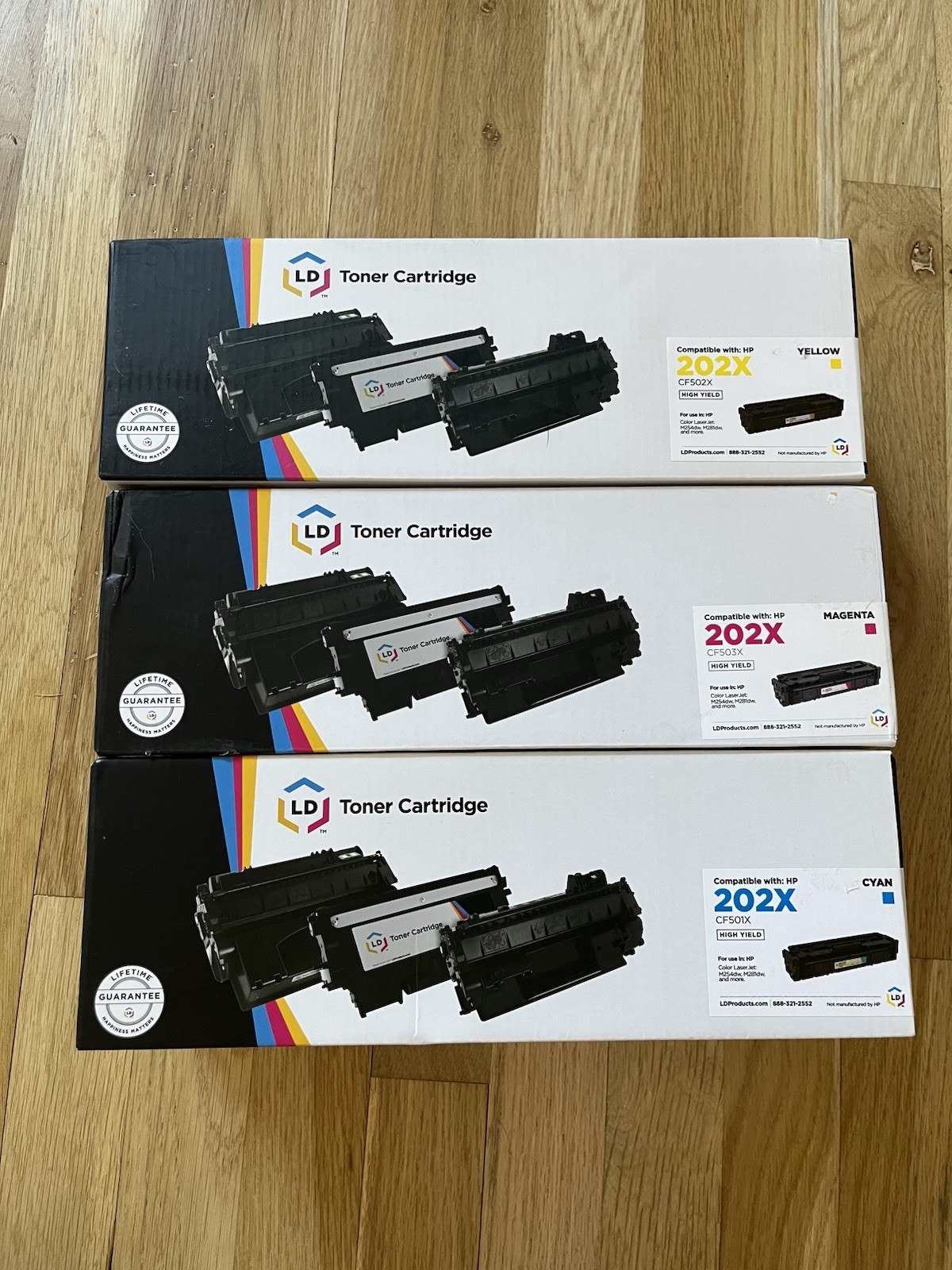 LD Compatible HP 202X High Yield Toner Cartridge Set (Cyan, Magenta, Yellow) New