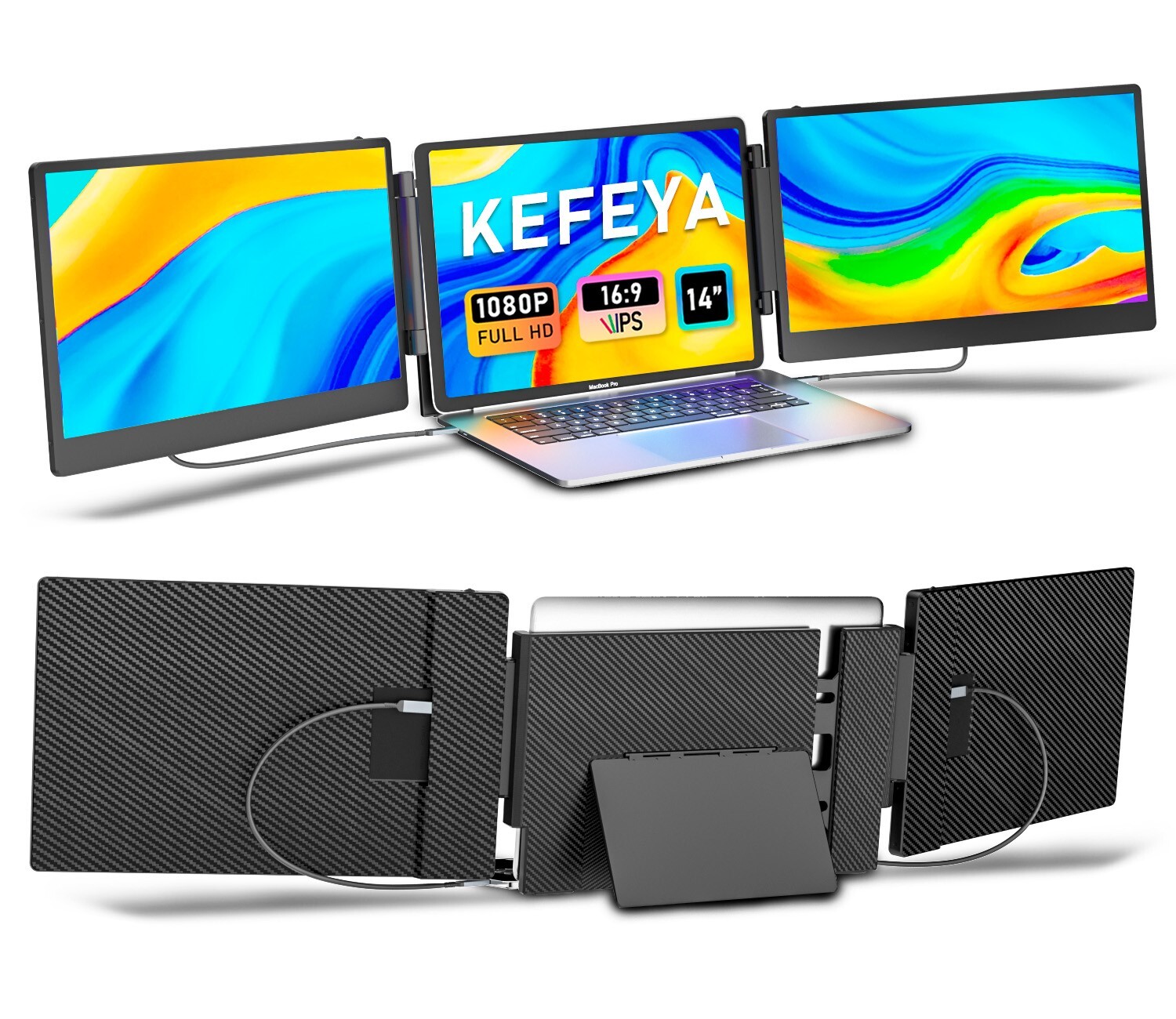 14" Laptop Screen Extender 1080P Triple Portable Monitor for Laptop KEFEYA S3✅