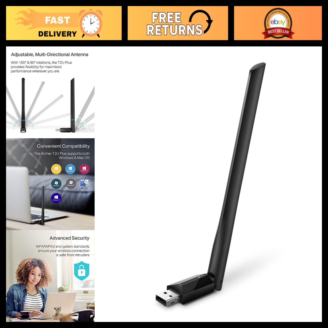 AC600 USB WiFi Adapter for Desktop PC - High-Speed Wireless USB Network Adapter