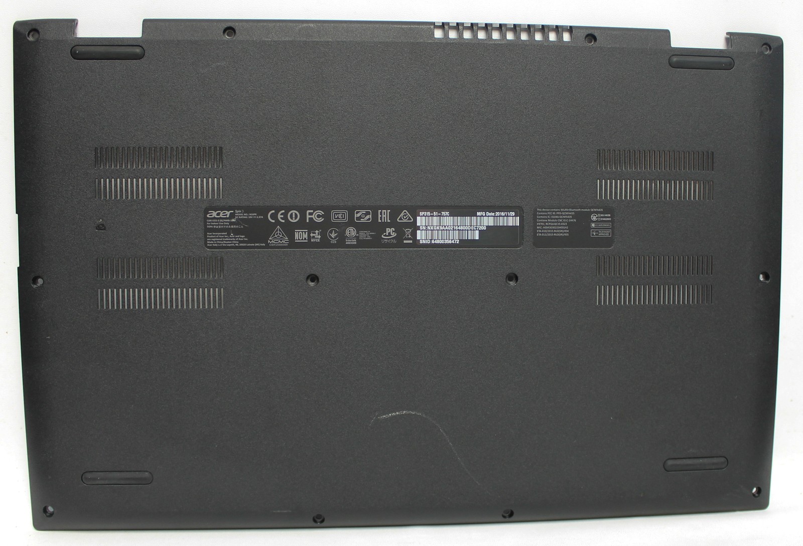 60.GK9N5.001-B ACER BOTTOM BASE COVER BLACK SPIN 3 SP315-51-79N GRADE B