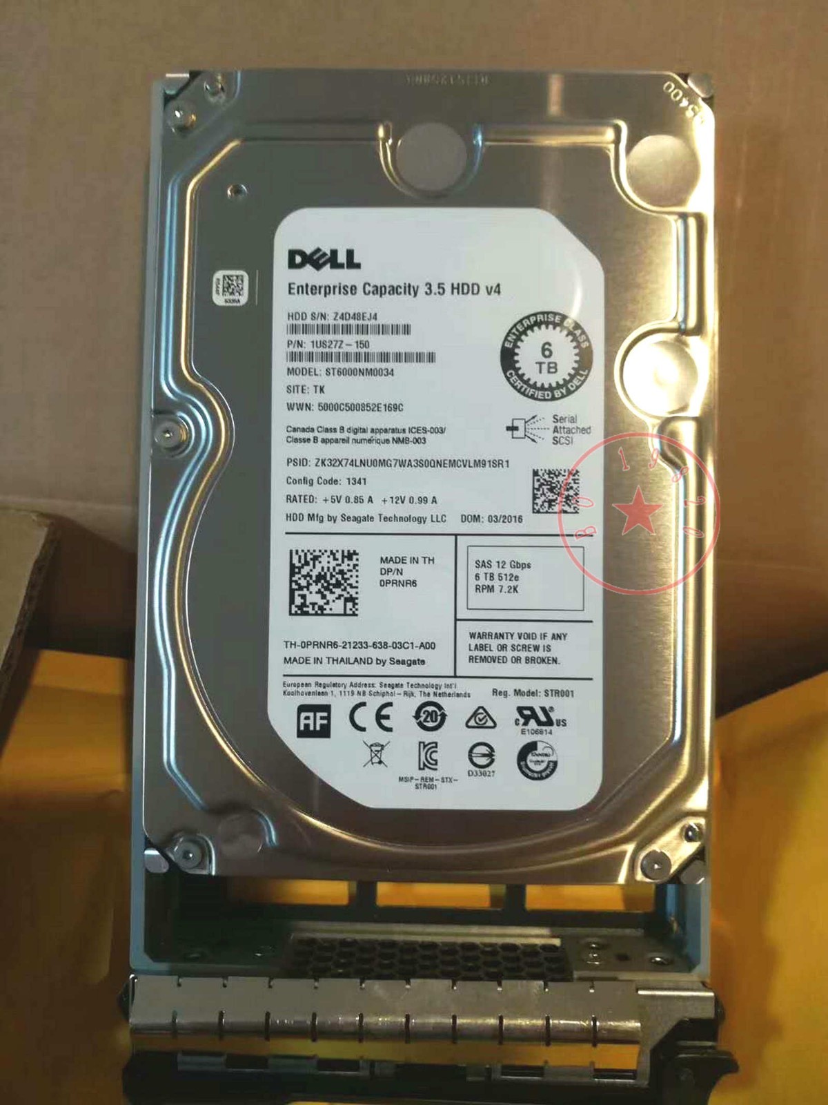 FOR Dell PRNR6 6TB ST6000NM0034 12G 7.2K 3.5 SAS Hard Drive w/ Tray
