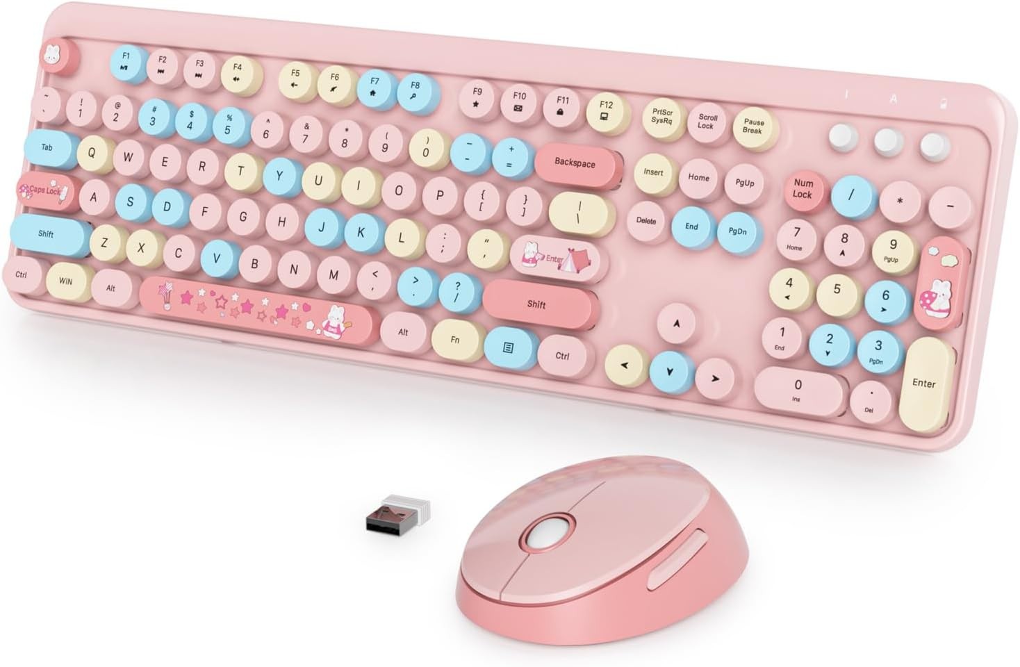 Pink Wireless Retro Typewriter Keyboard 2.4GHz Full Size Cute Keyboard Retro