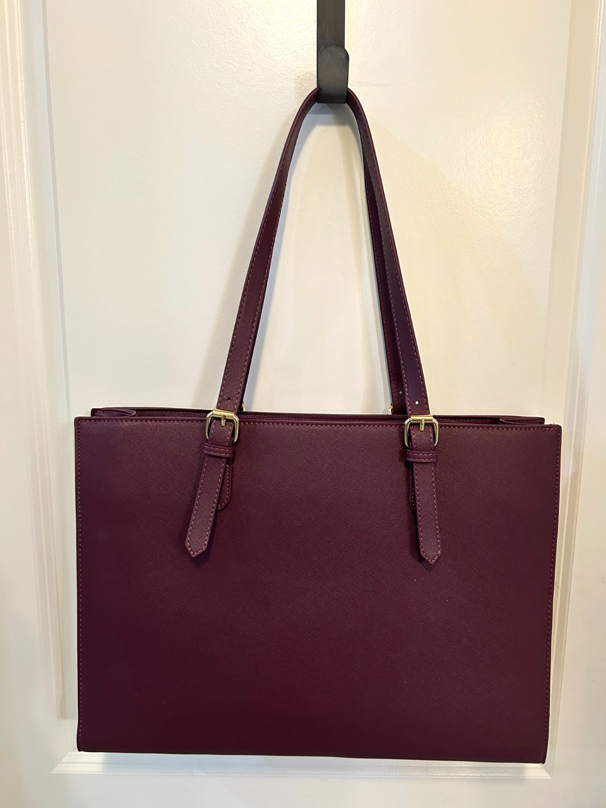 Lovevook Burgundy Laptop Tote Bag Vegan Leather with Charging Port