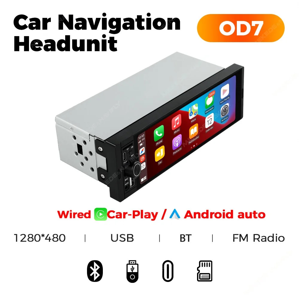 1Din Wireless CarPlay Android AUTO HD touch screen Universal 6.86'' Car Radio