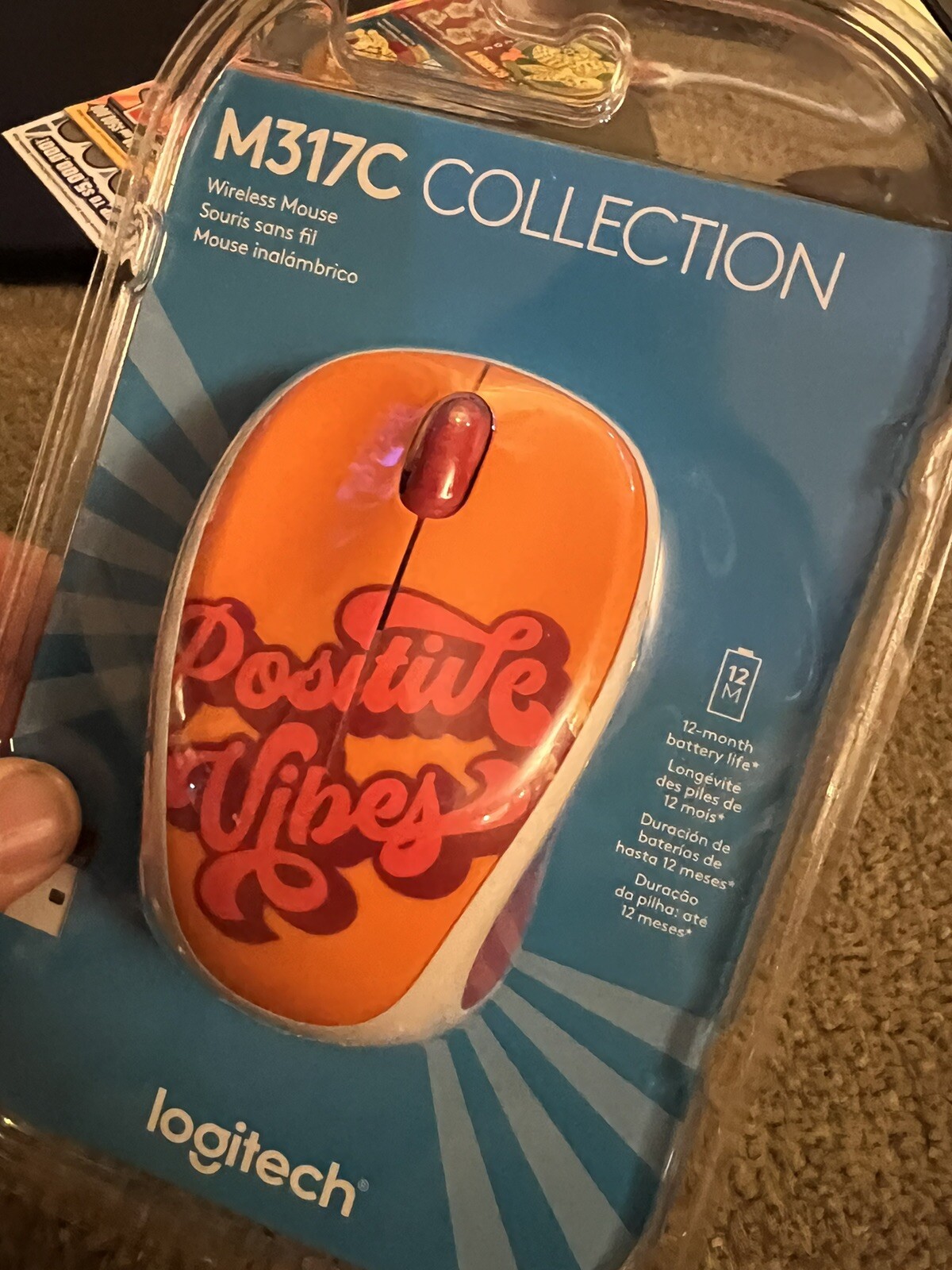 Logitech M317C Collection Wireless Battery-Operated Orange Mouse, Positive Vibes
