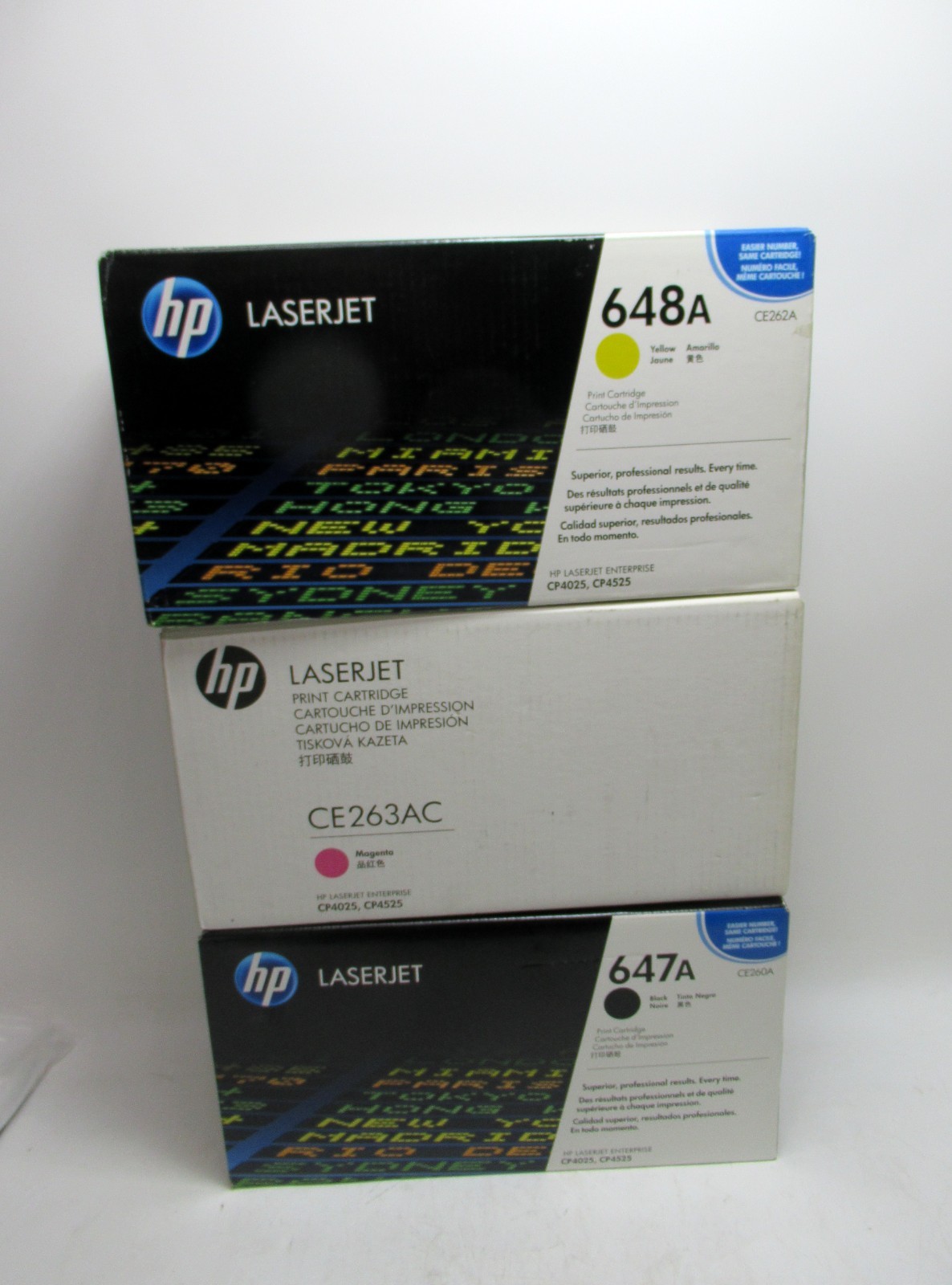 LOT OF 3 GENUINE HP 647A COLOR LASERJET CE262A CE263A CE260A TONER CARTRIDGES