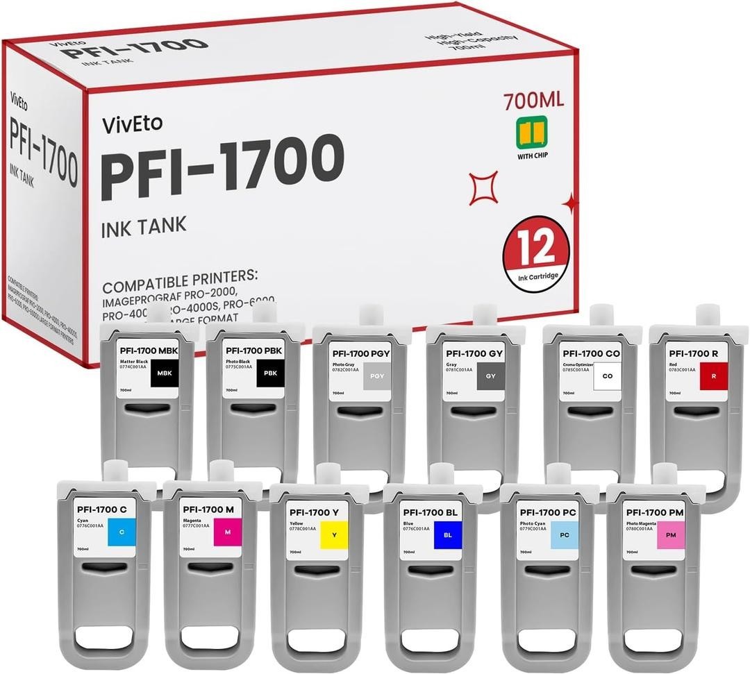 PFI-1700 Pigment Ink Tank 700ml with New Chip Replacement for Canon PFI-1700 Ink