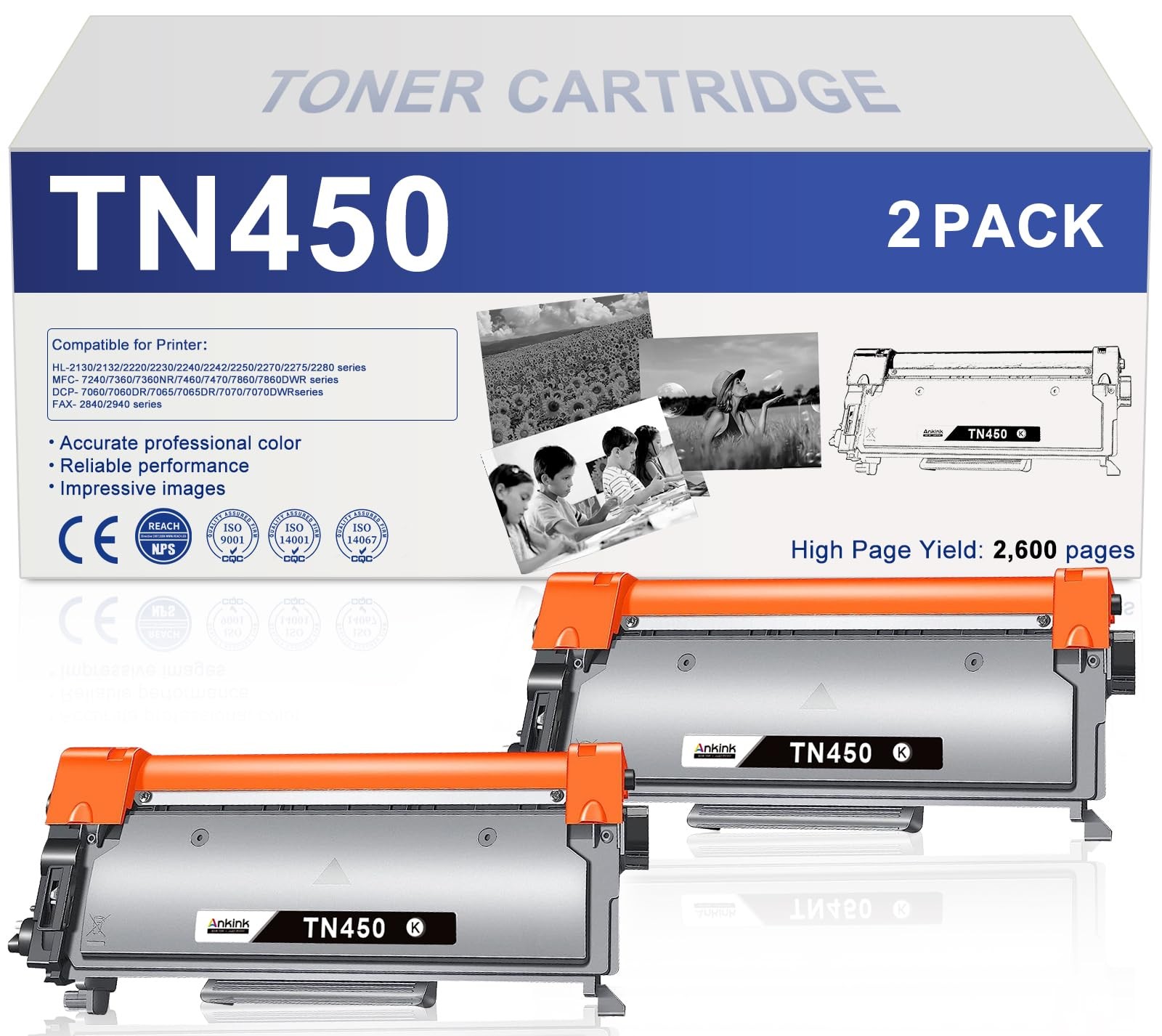 Ankink TN450 TN420 Toner Cartridge High Yield Replacement for Brother TN 450 ...