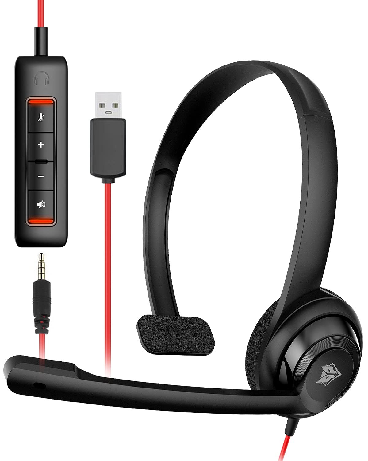 HW02 USB Headset with Microphone Noise Cancelling &in-line Control, Ultra