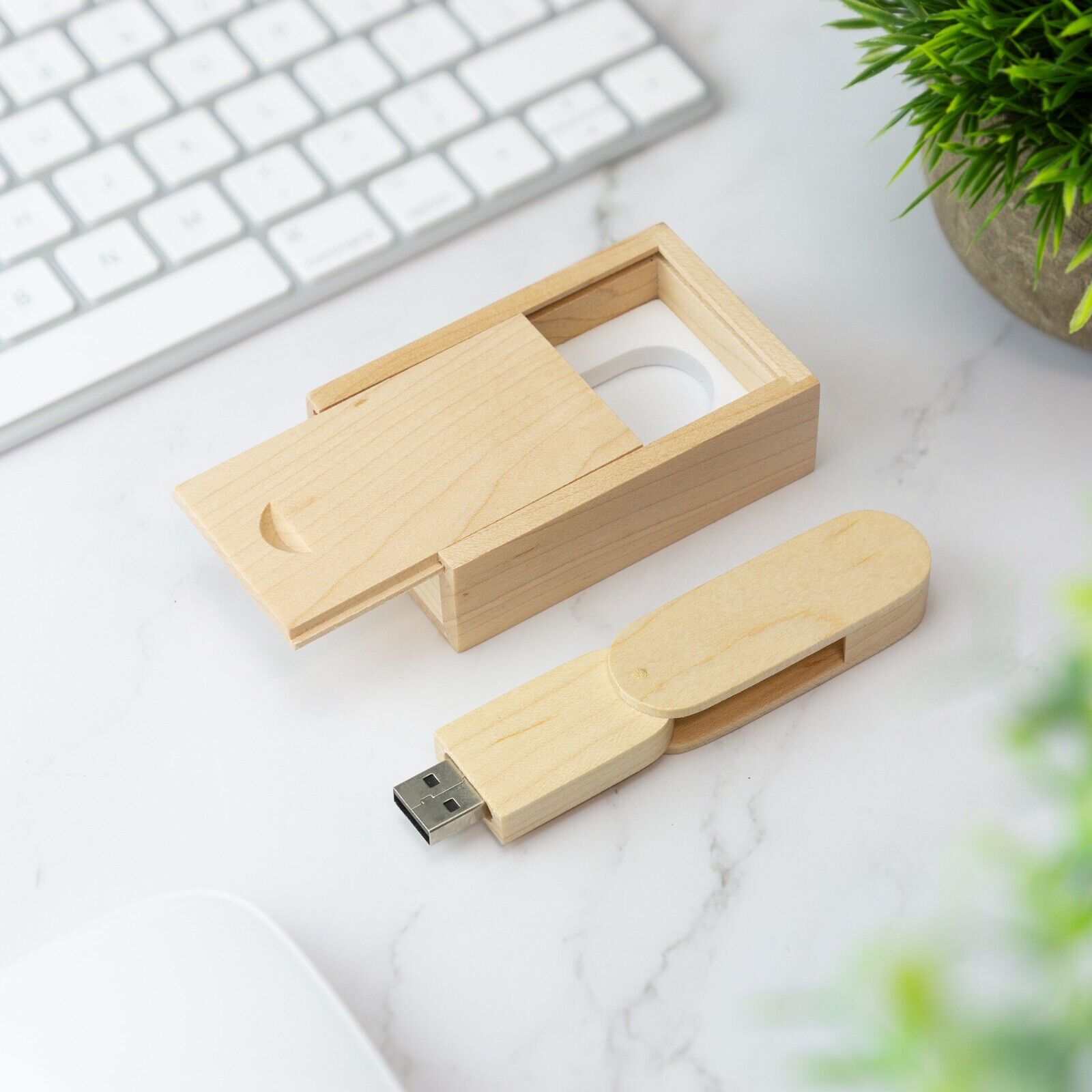 Custom Printed Wooden USB Box Flash Drive 64GB Storage Wedding Gift Favours