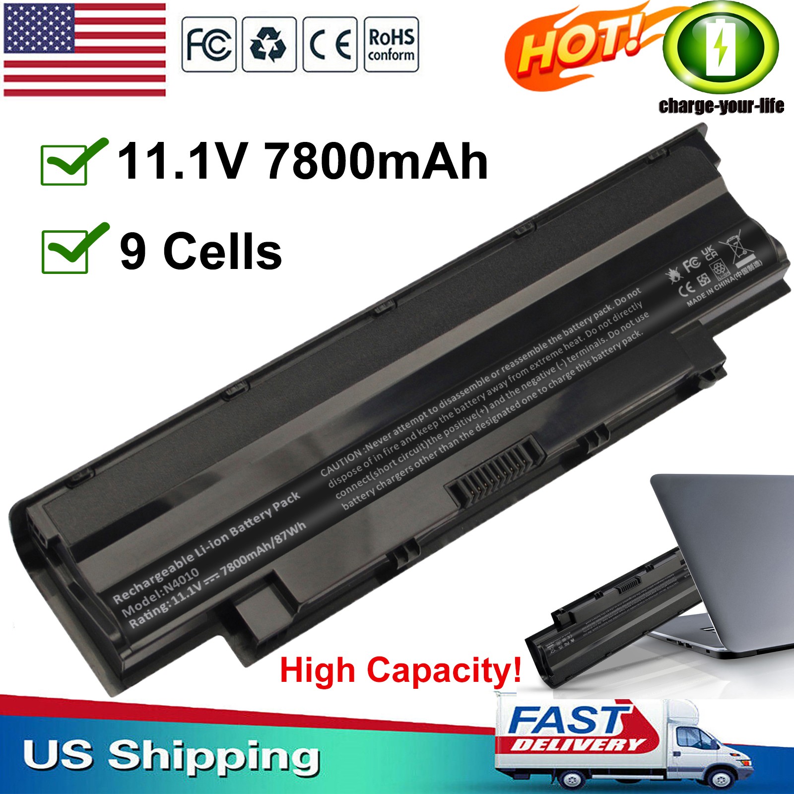 ✅9 Cells for Dell Inspiron N4010 N4110 N5010 N5110 N7010 N7110 J1KND Battery NEW
