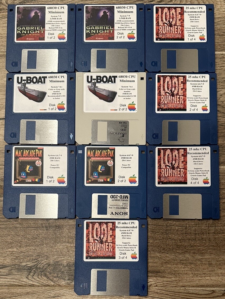 Vintage Apple Macintosh Computer 1993-1994 Game Pack #1 on 10 New Disks