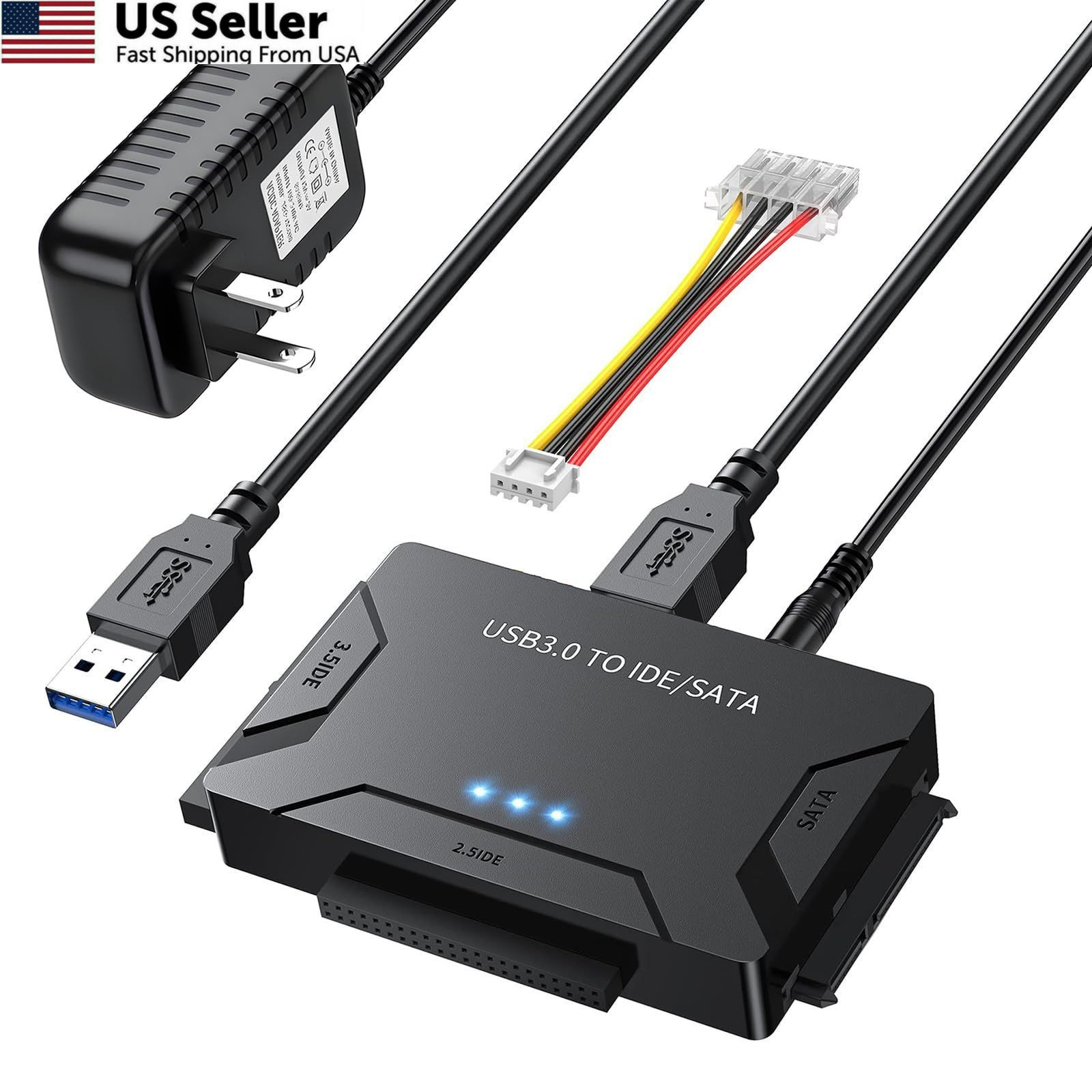 MaxRenard Hard Drive Reader USB 3.0 to SATA/IDE Adapter | Universal Black