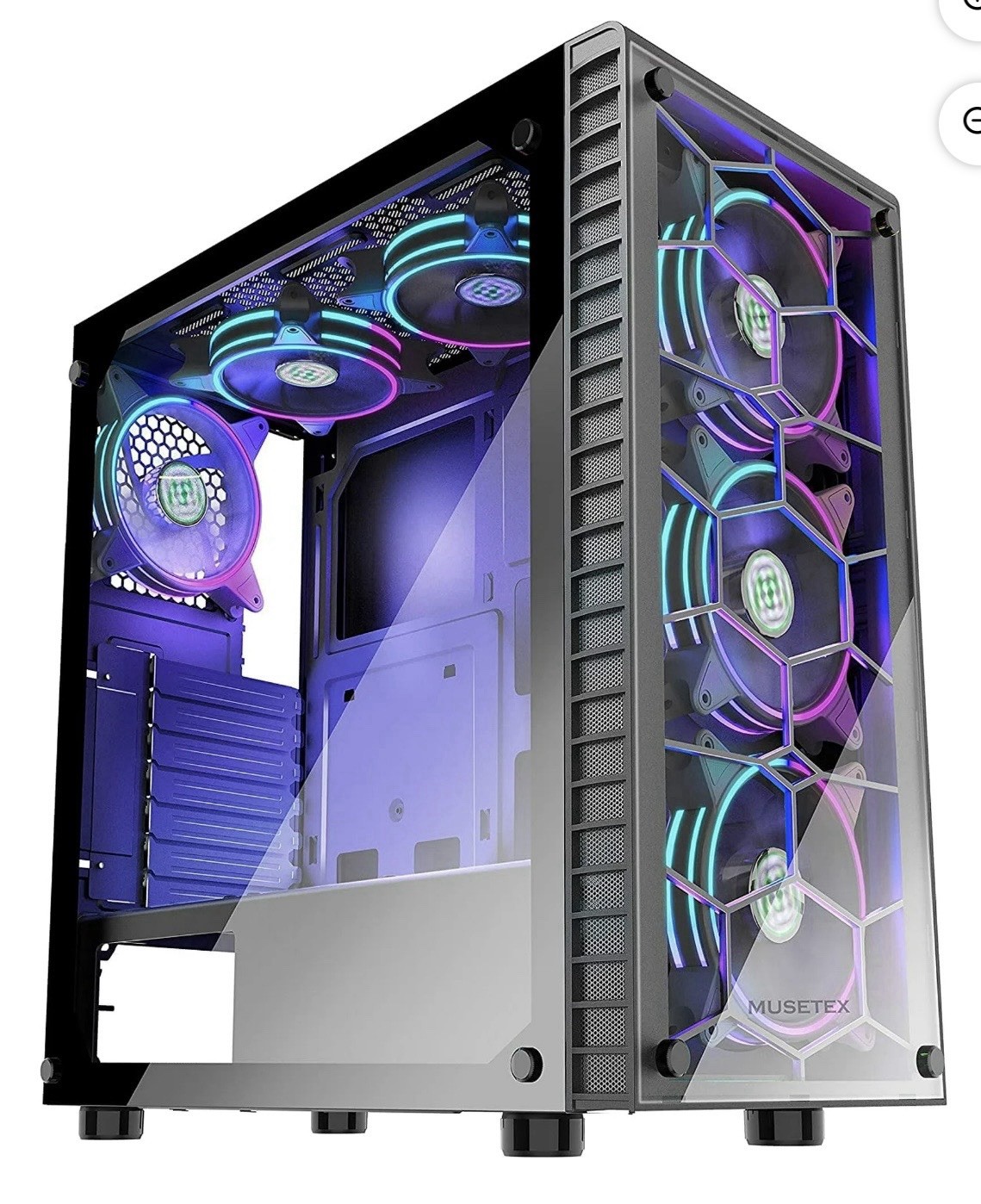 Musetex G05 S6 ARGB Mid-Tower PC Case W/ Tempered Glass & 6 ARGB Fans - Open Box