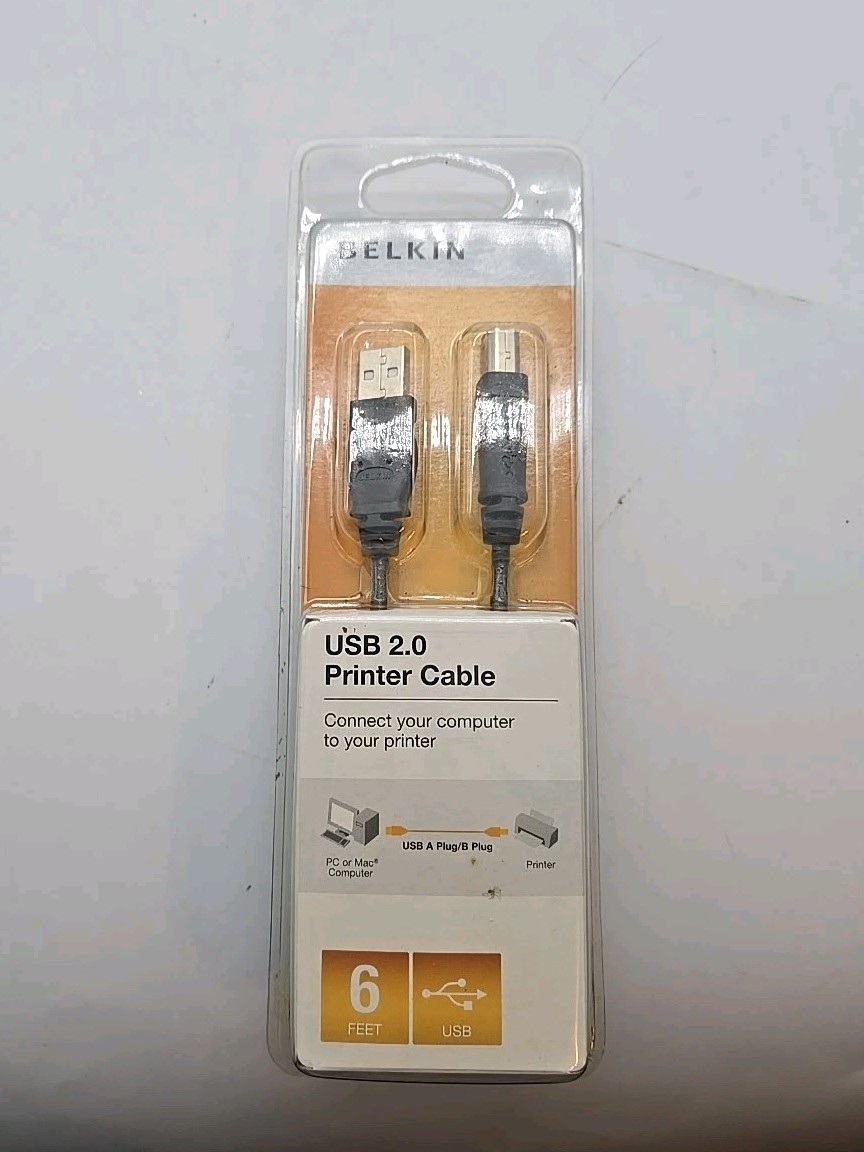 Belkin USB 2.0 Printer Cable 6 foot use for Mac or PC NEW SEALED