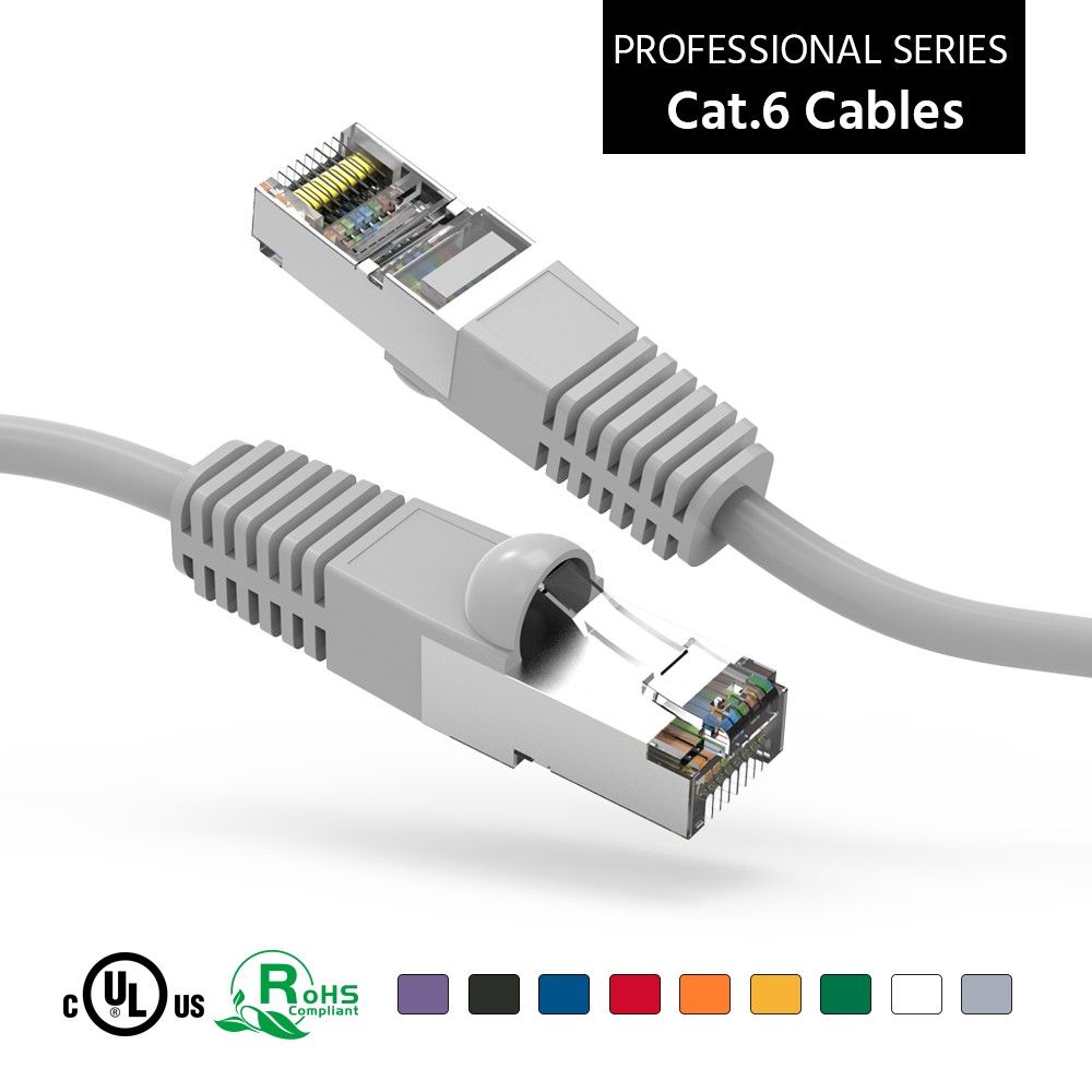 20 Pack of 15Ft CAT6 Shielded (SSTP) Ethernet Network Booted Cable Gray