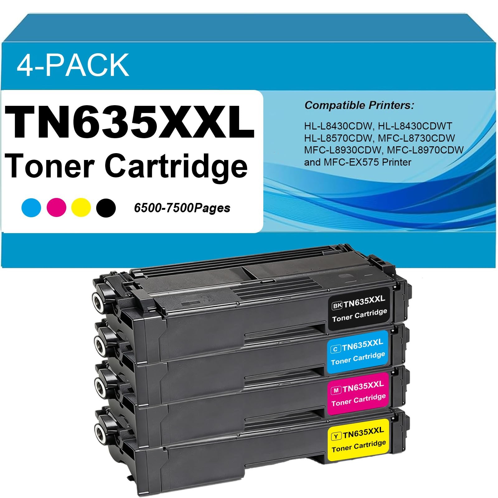 TN635XXL Super High Yield Toner Cartridge,Black,Cyan,Magenta,Yellow,4-Pack
