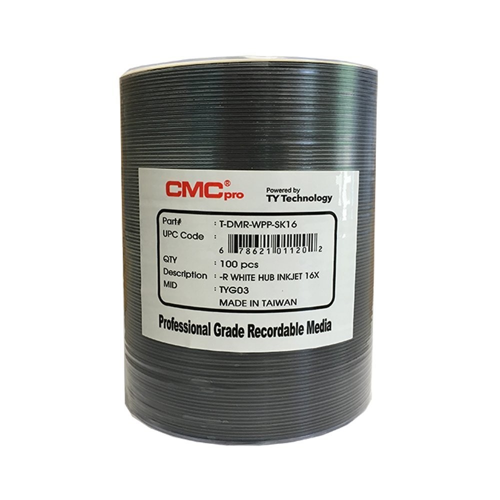 100-Pak CMC PRO (TY Technology) White Inkjet Printable 16X DVD-R