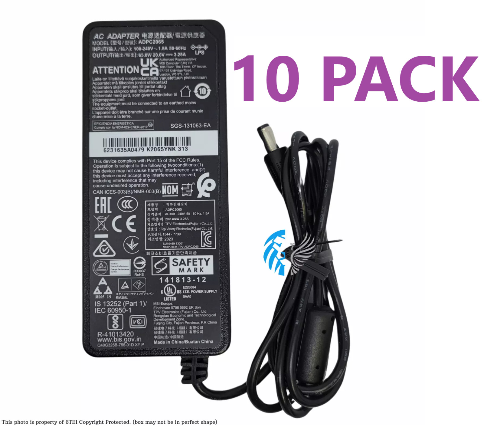 10 PACK AC Adapter ADPC2065 65W 20V 3.25A Power Supply for Monitors (Original)™