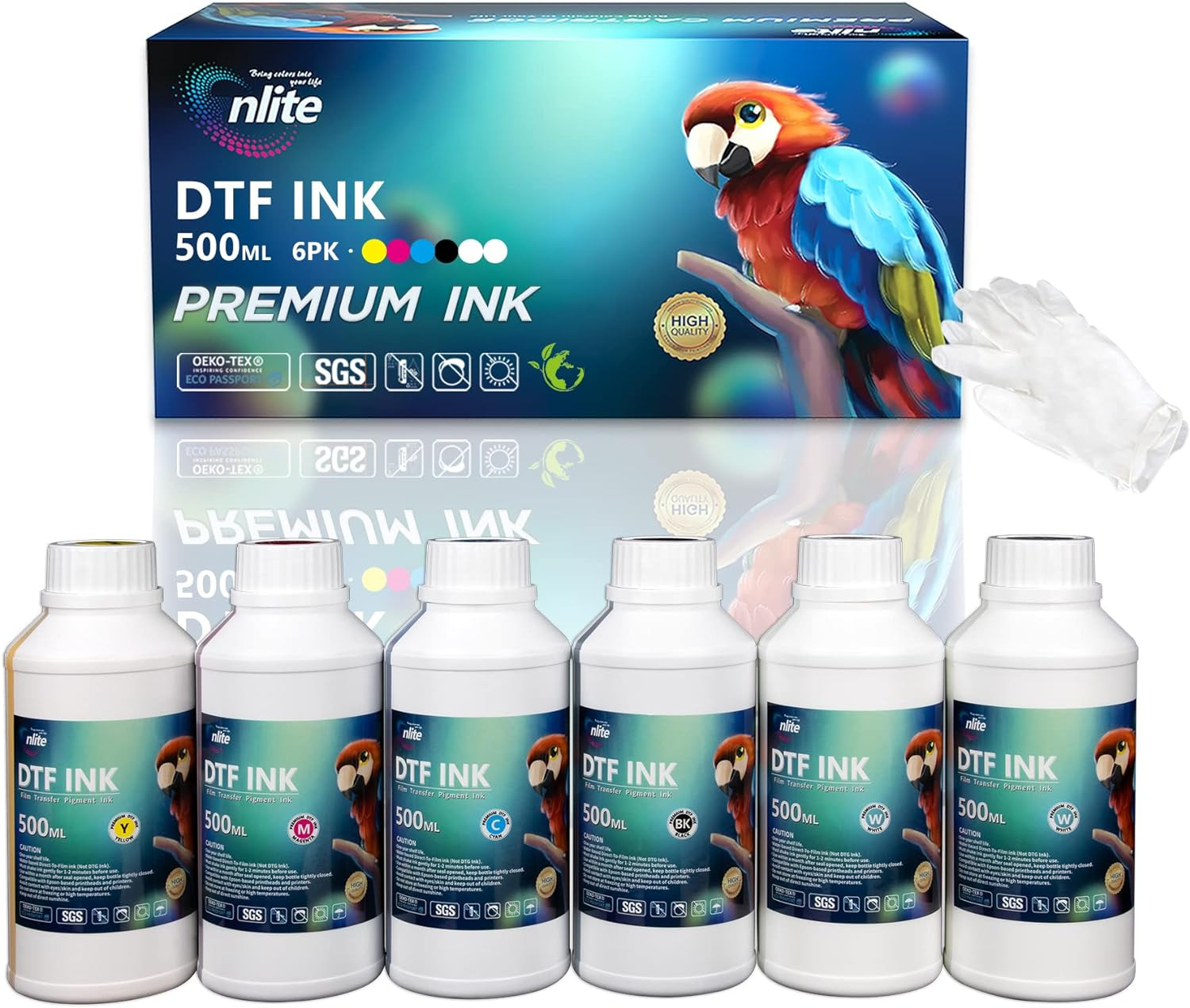 Premium DTF Ink 500ML Combo Pack, Pigment Ink for PET Film Heat Transfer Printin
