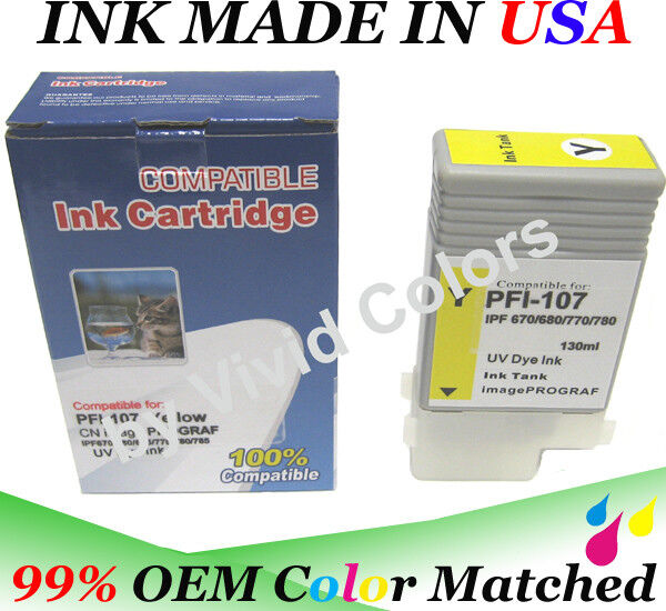 VividColors Compatible ink cartridge PFI107 Yellow for Canon ipf780
