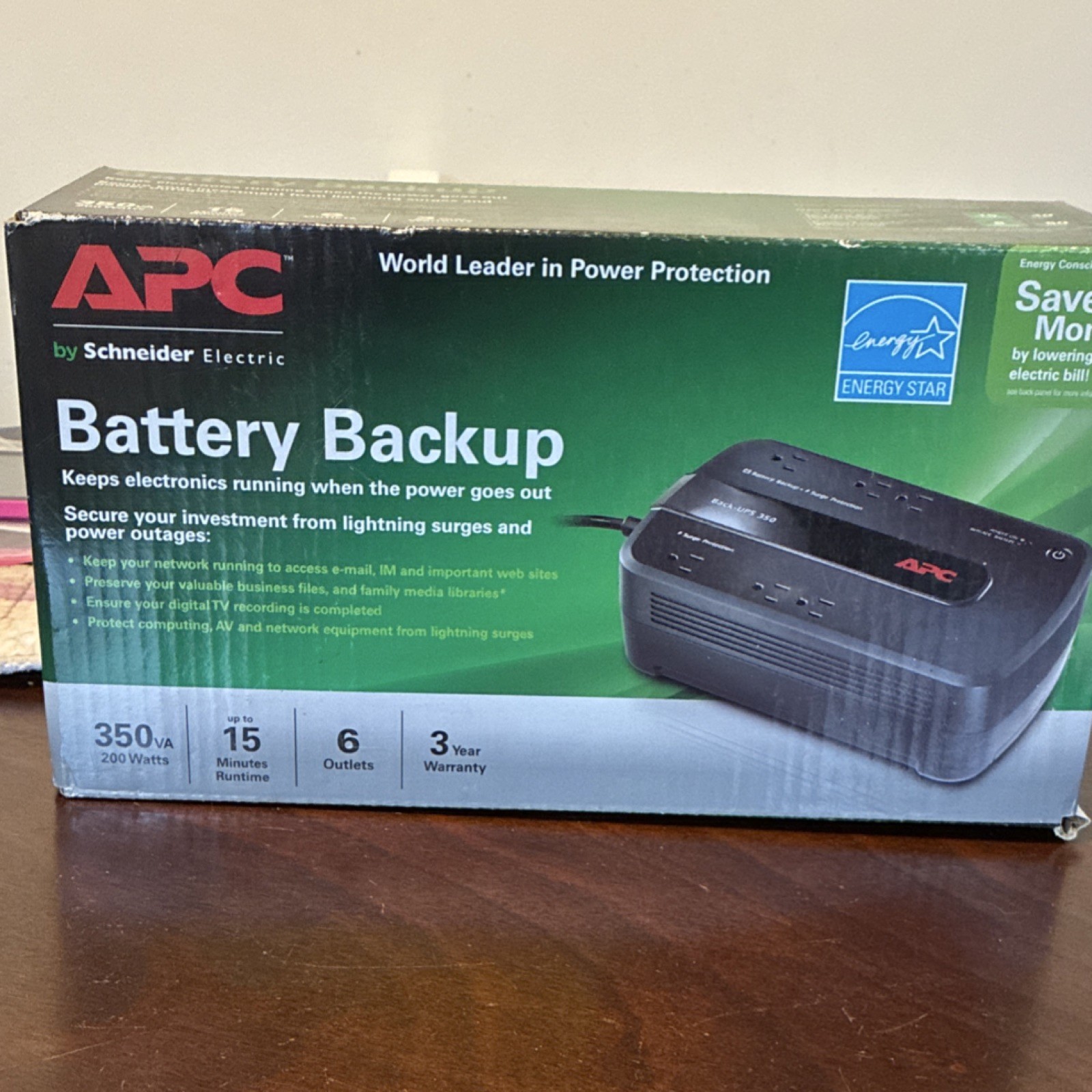 APC BE350G Battery Backup UPS 350VA 200W 6 Outlets Surge Protection
