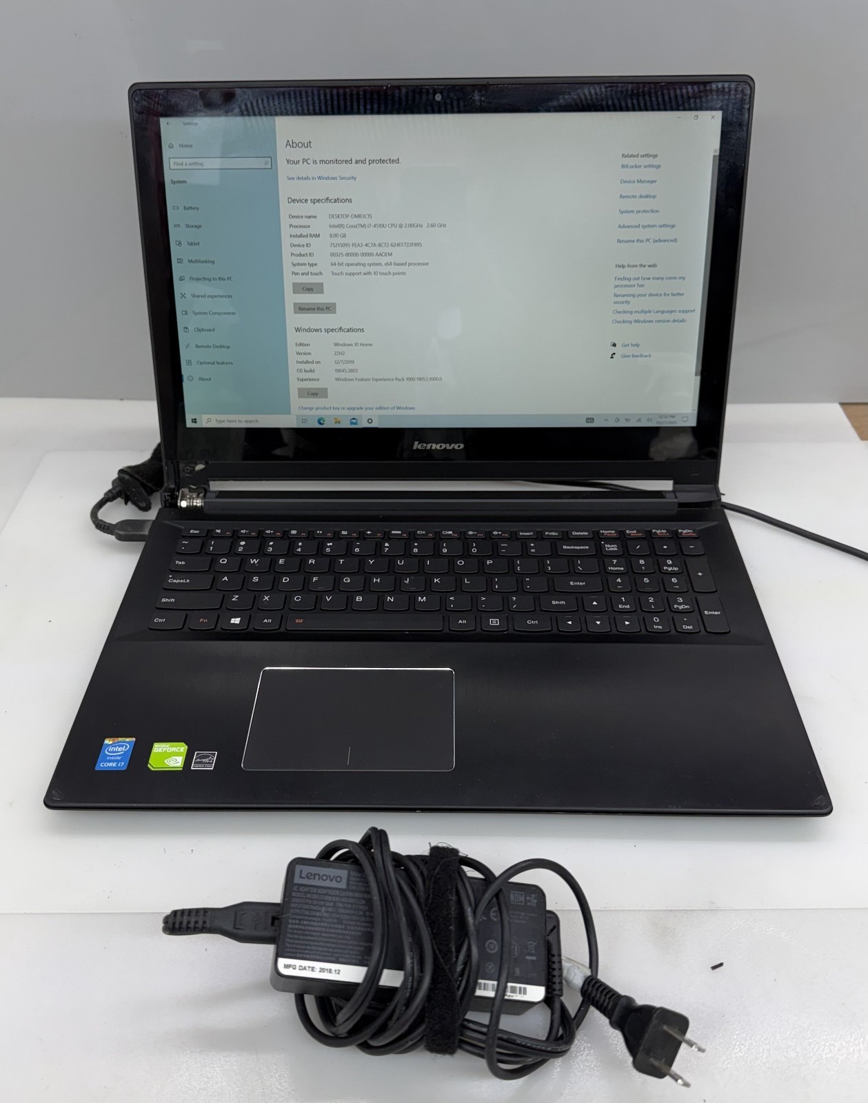 Lenovo Edge 15 Core i7-4510U 2GHz 8 GB 480 GB SSD 15.6" FHD Touch w/Adapter READ