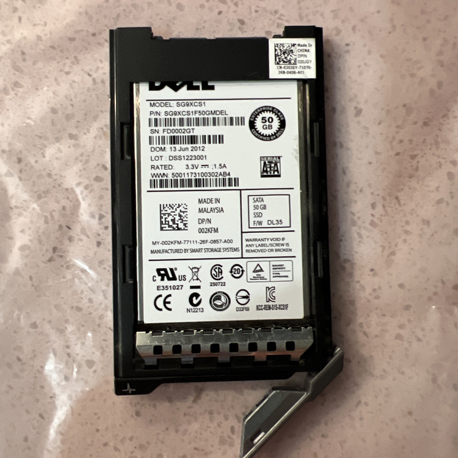 DELL SG9XCS1 Enterprise Class SSD Drive 50GB SSD 1.8" With 020JGY Tray