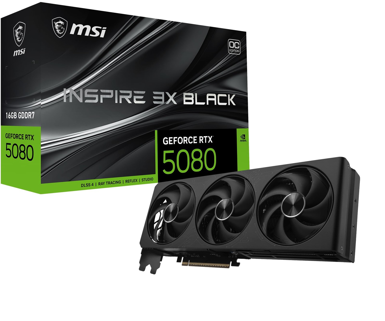 MSI RTX 5080 Inspire 3X OC Black 16GB GDDR7 2655 MHz NVIDIA Graphics Card