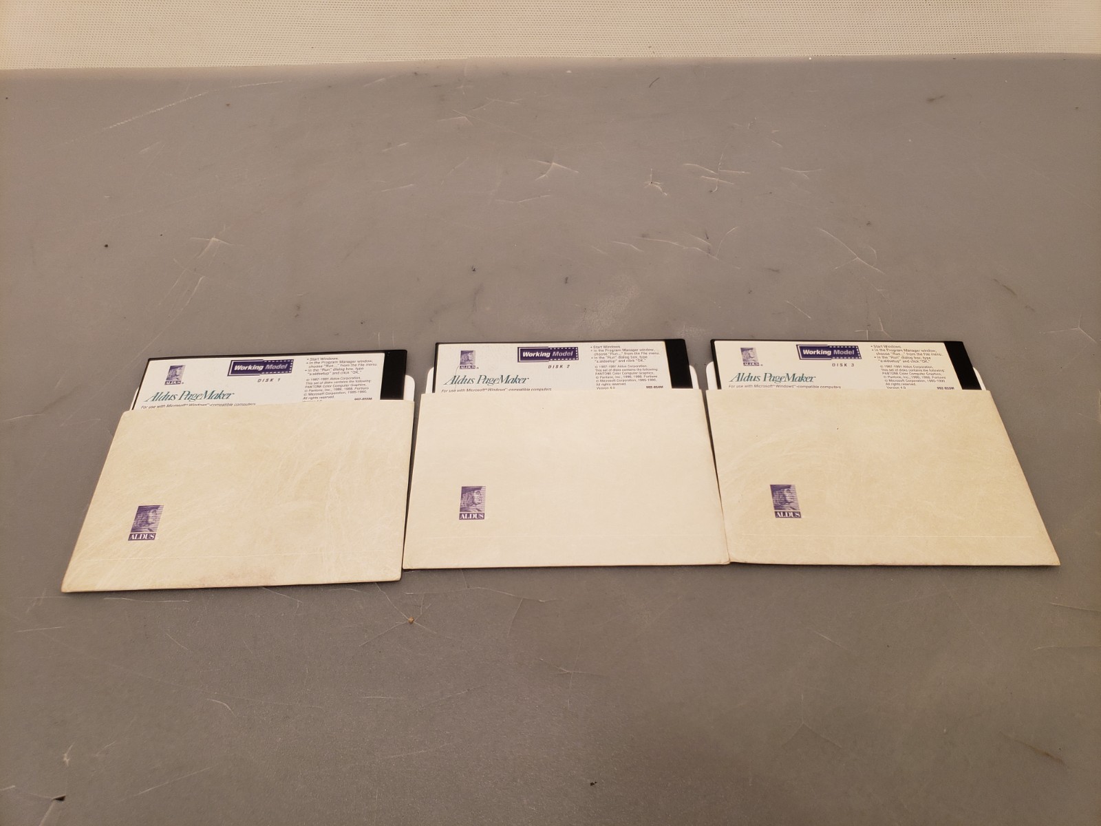 Vintage Aldus PageMaker 4.0 (3) 5-1/4" Floppy Disk Software Set for Windows
