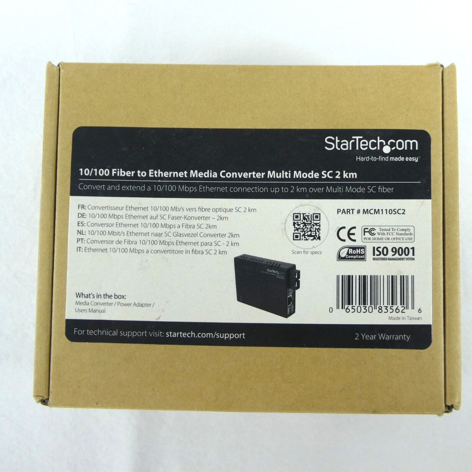 StarTech MCM110SC2 SC 2 km 10/100 Fiber to Ethernet Media Converter No Power