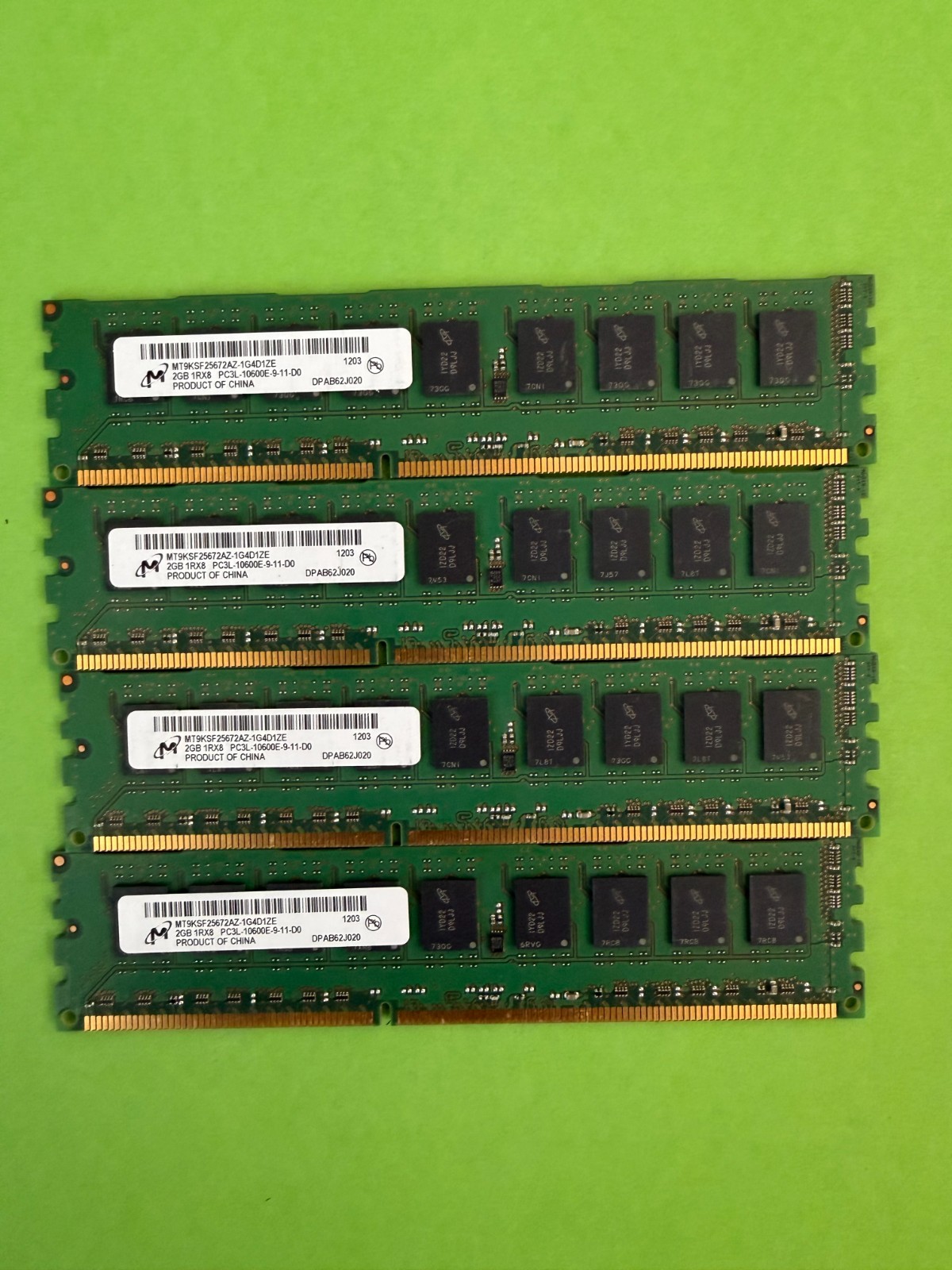 Lot of 4 Micron 8GB (4x2GB) PC3L-10600E DDR3-1333 ECC Unbuffered UDIMM RAM