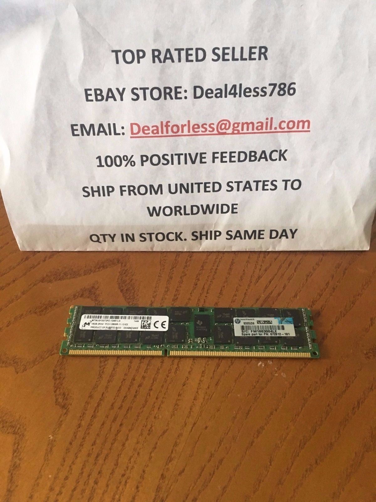 HP 16GB (1x16GB) SDRAM DIMM PC3-12800R Memory- 672633-B21/672612-181/687465-001 