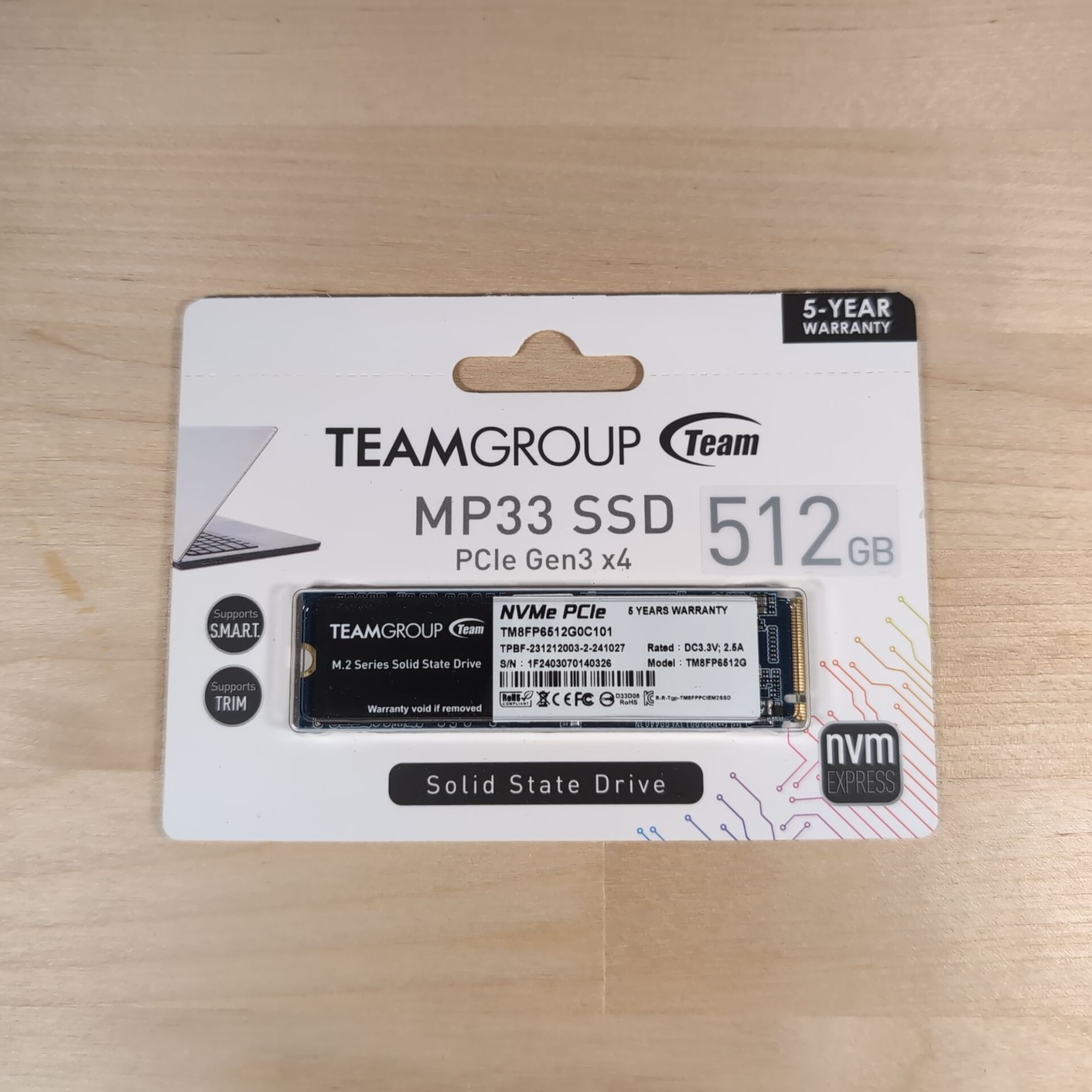 New in Box TeamGroup MP33 M.2 2280 512GB PCIe 3.0 X4 NVMe 1.3 3D NAND 2280