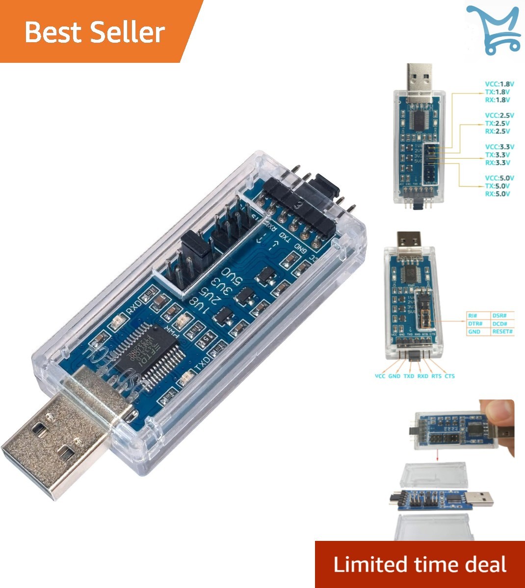 USB to TTL UART Converter Cable FTDI Chip Support 5V 3.3V 2.5V 1.8V for Micro...